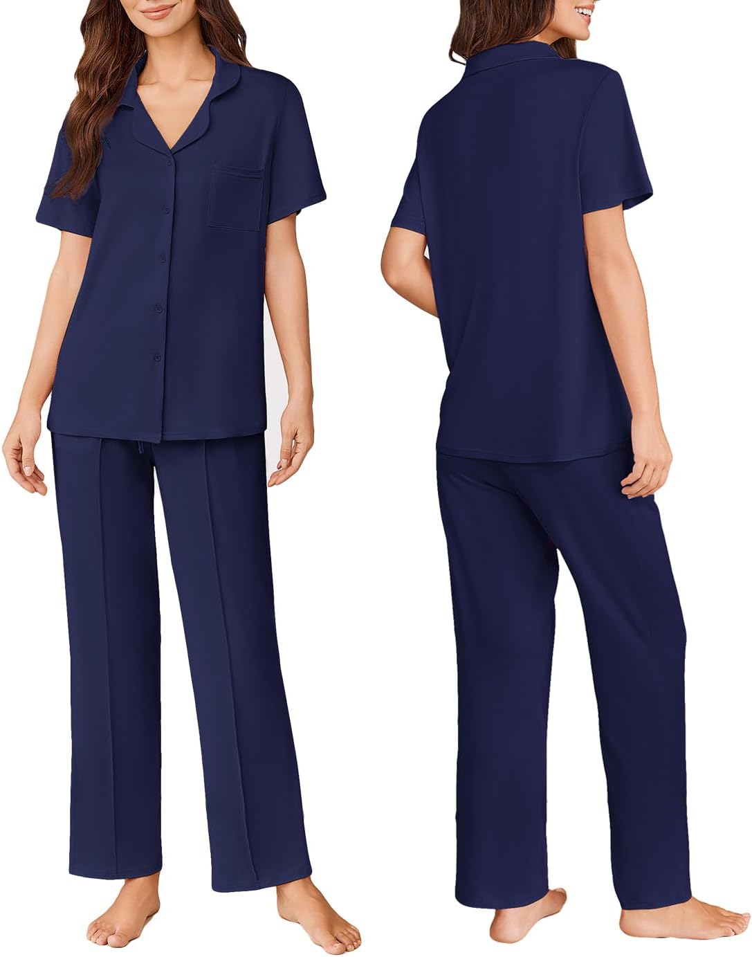 2 Piece Short Sleeve PJ Top and Long Pants Loungwear