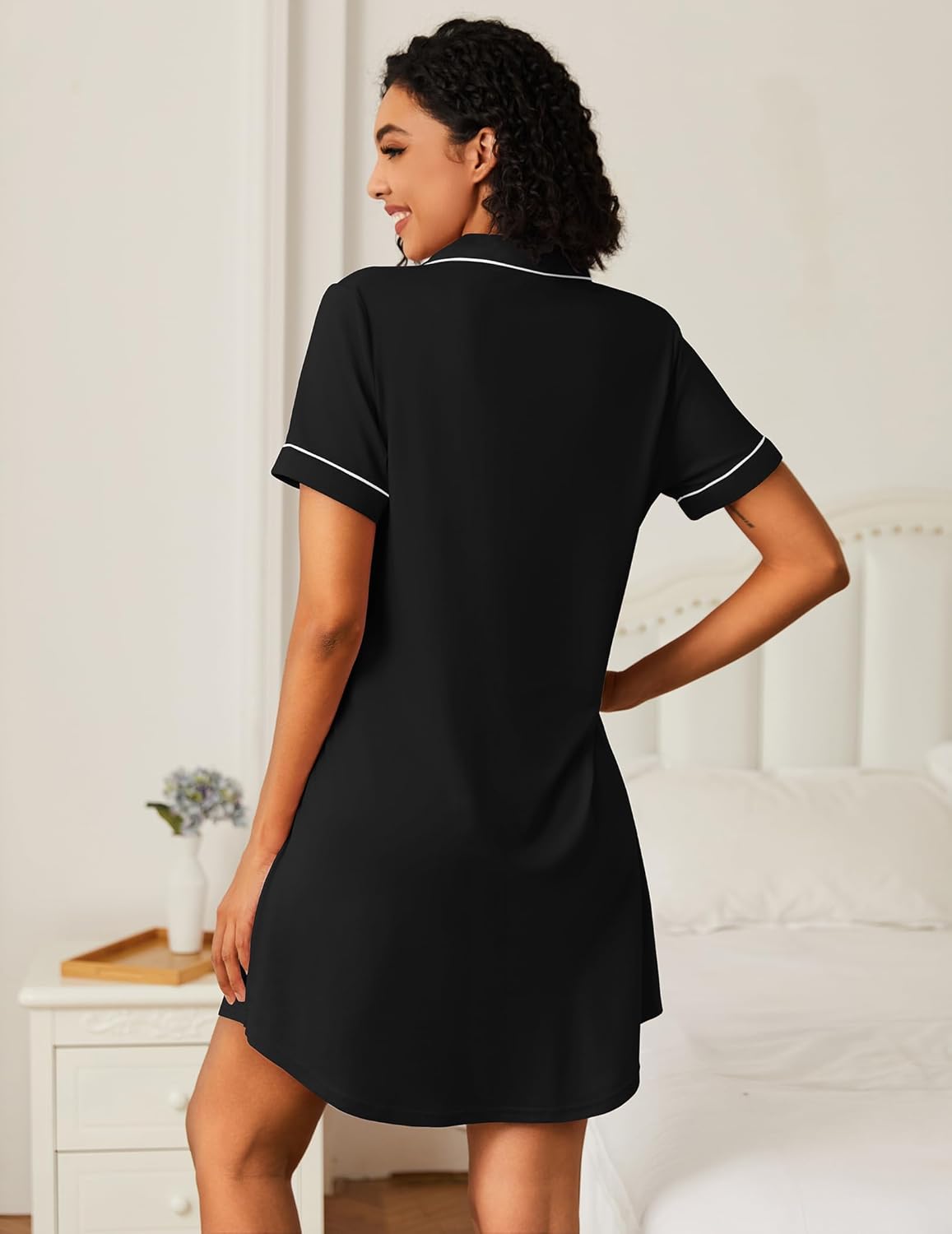 Bamboo Viscose Sleep Shirts Button Down Night Dress