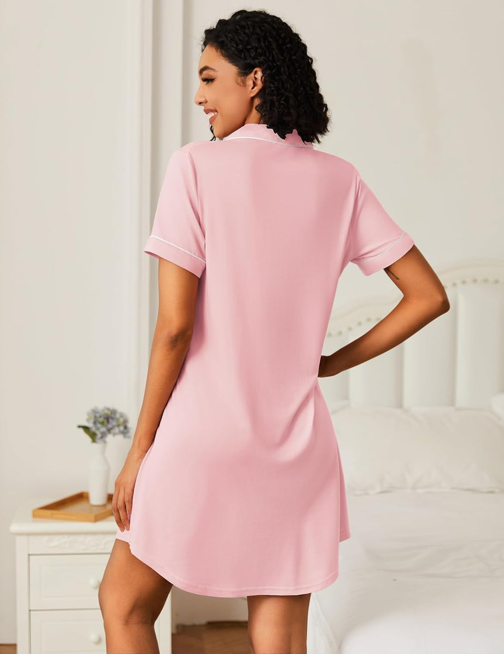 Bamboo Viscose Sleep Shirts Button Down Night Dress