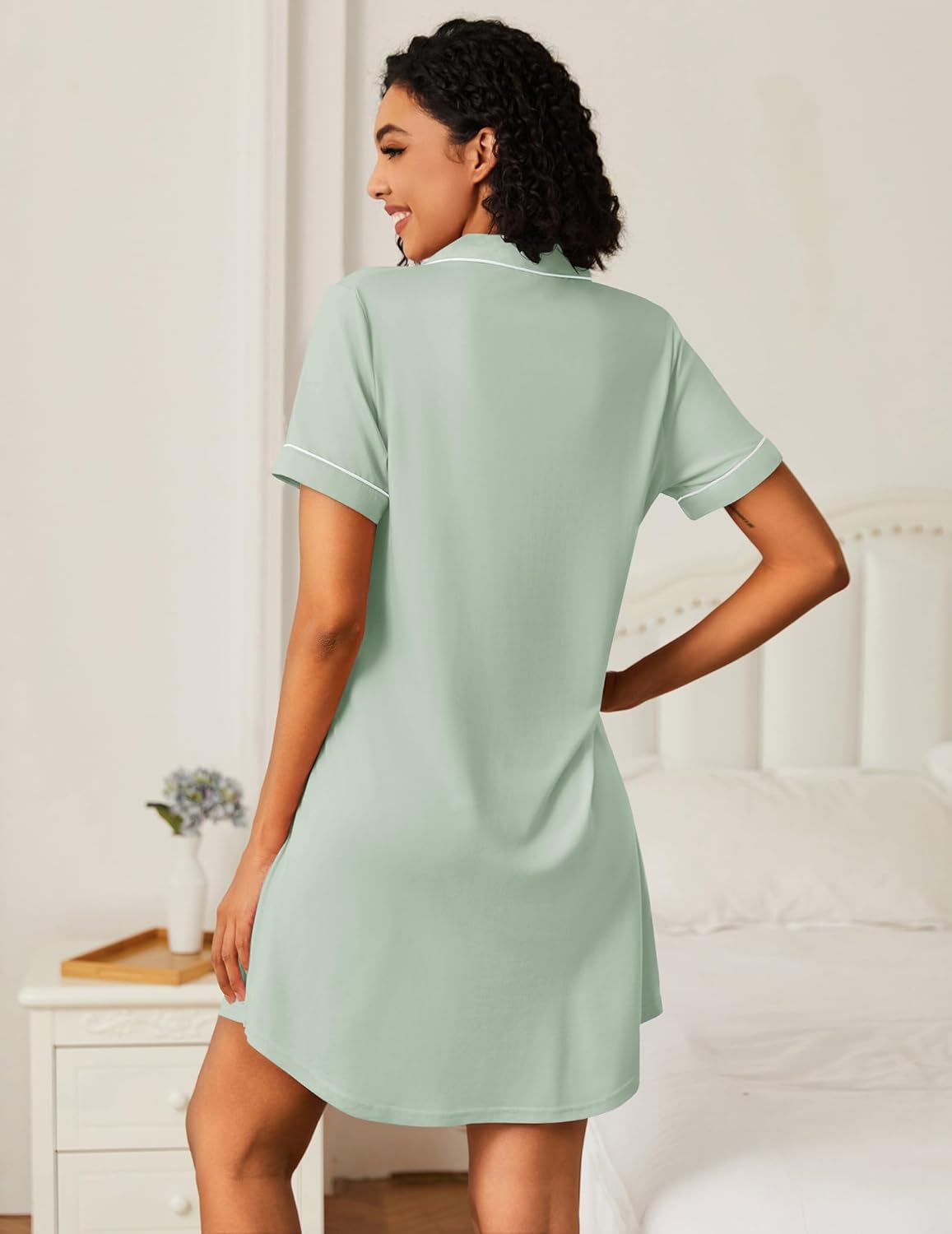 Bamboo Viscose Sleep Shirts Button Down Night Dress
