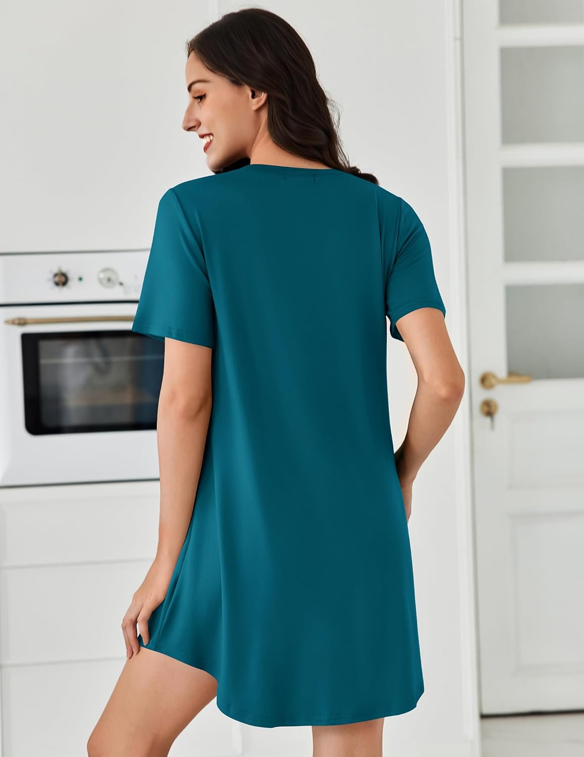 Pleated Nightshirts Short Sleeve Soft Sleepdress
