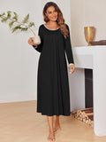 Long Sleeve Sleepshirts Casual Loose Sleep Dress with Pockets