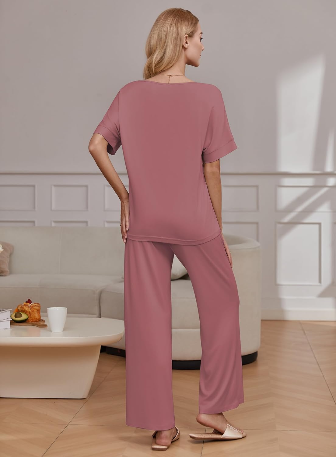 2 Piece Lounge Set Short Sleeve Tops and Long Pants