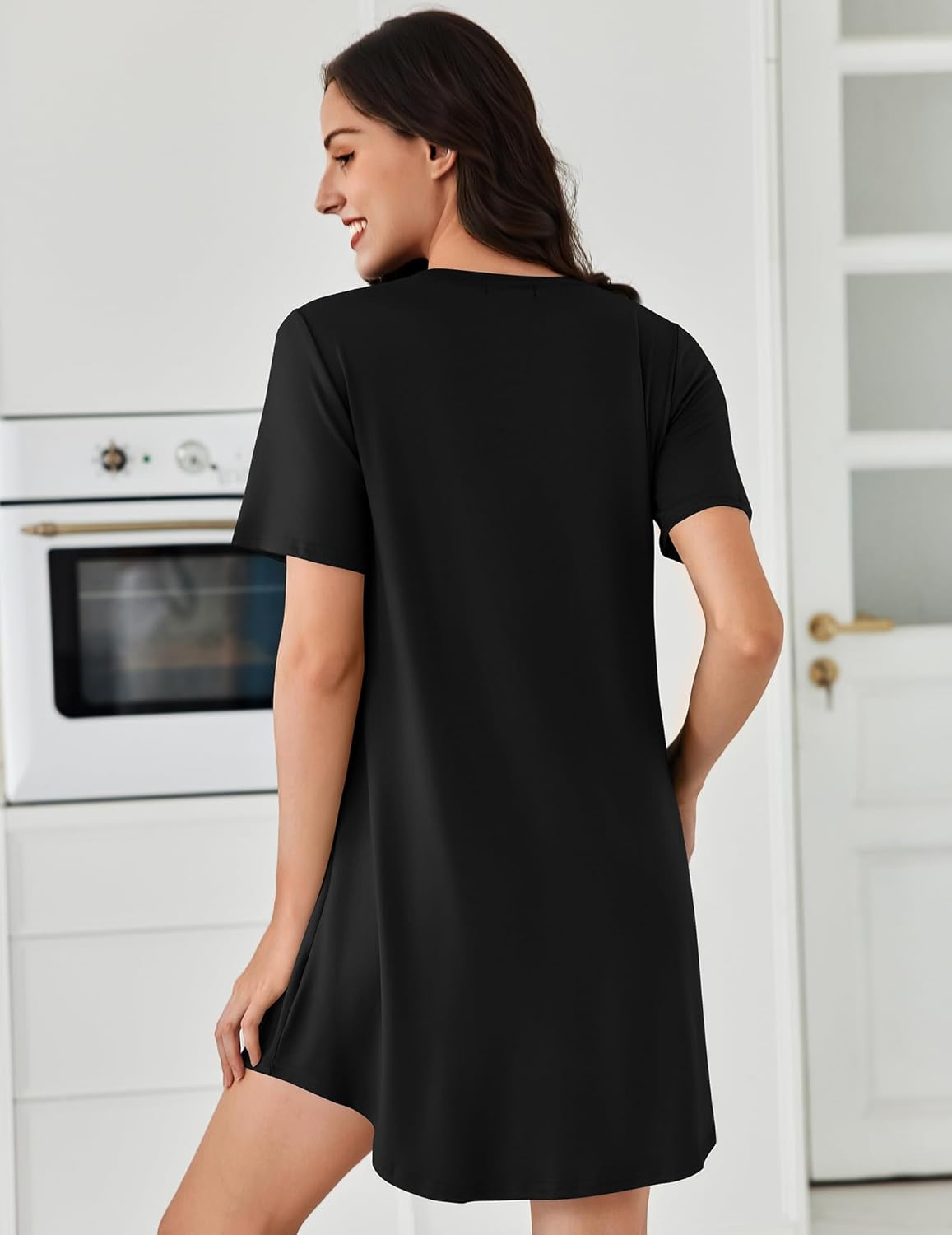 Pleated Nightshirts Short Sleeve Soft Sleepdress
