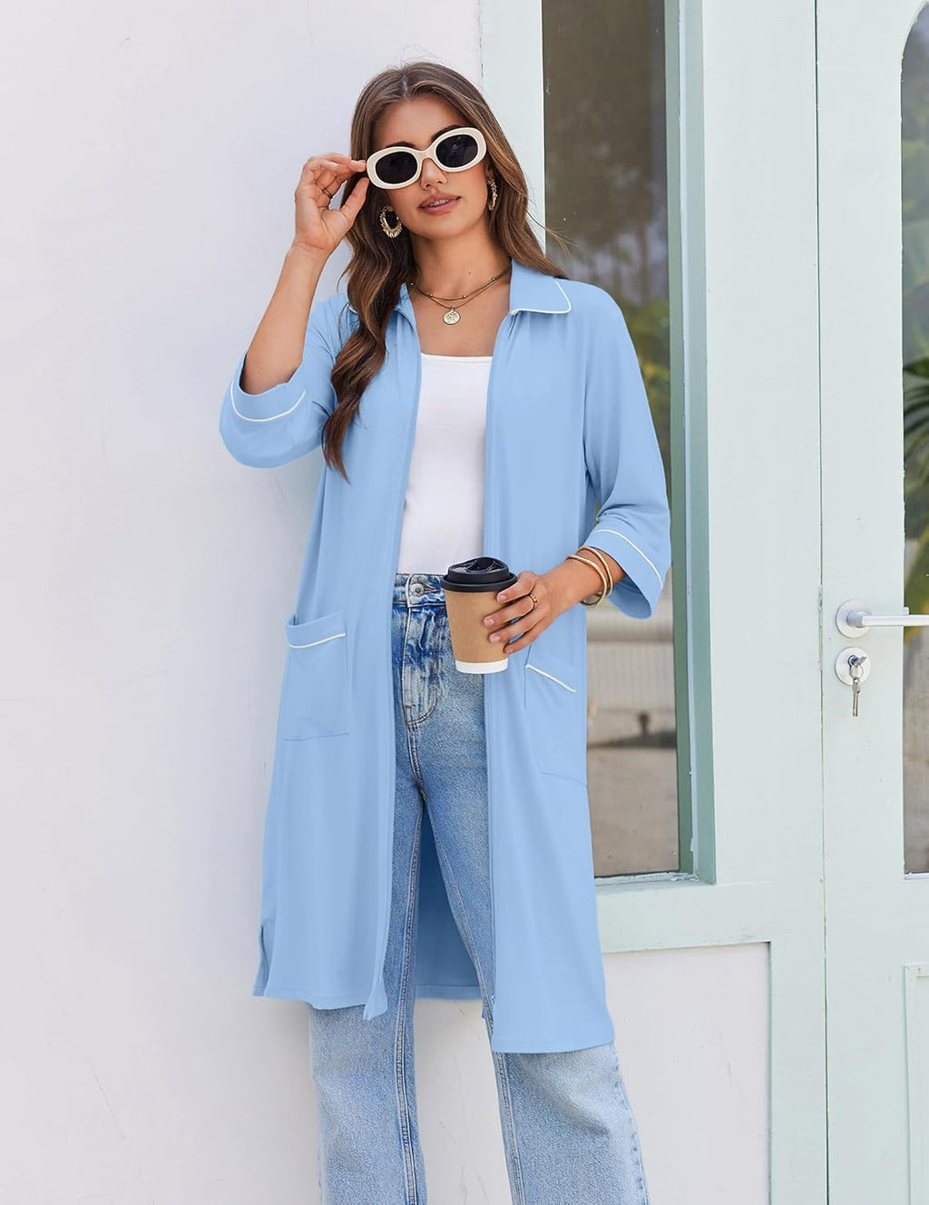 Zipper Robes for Women 3/4 Sleeve Housecoats