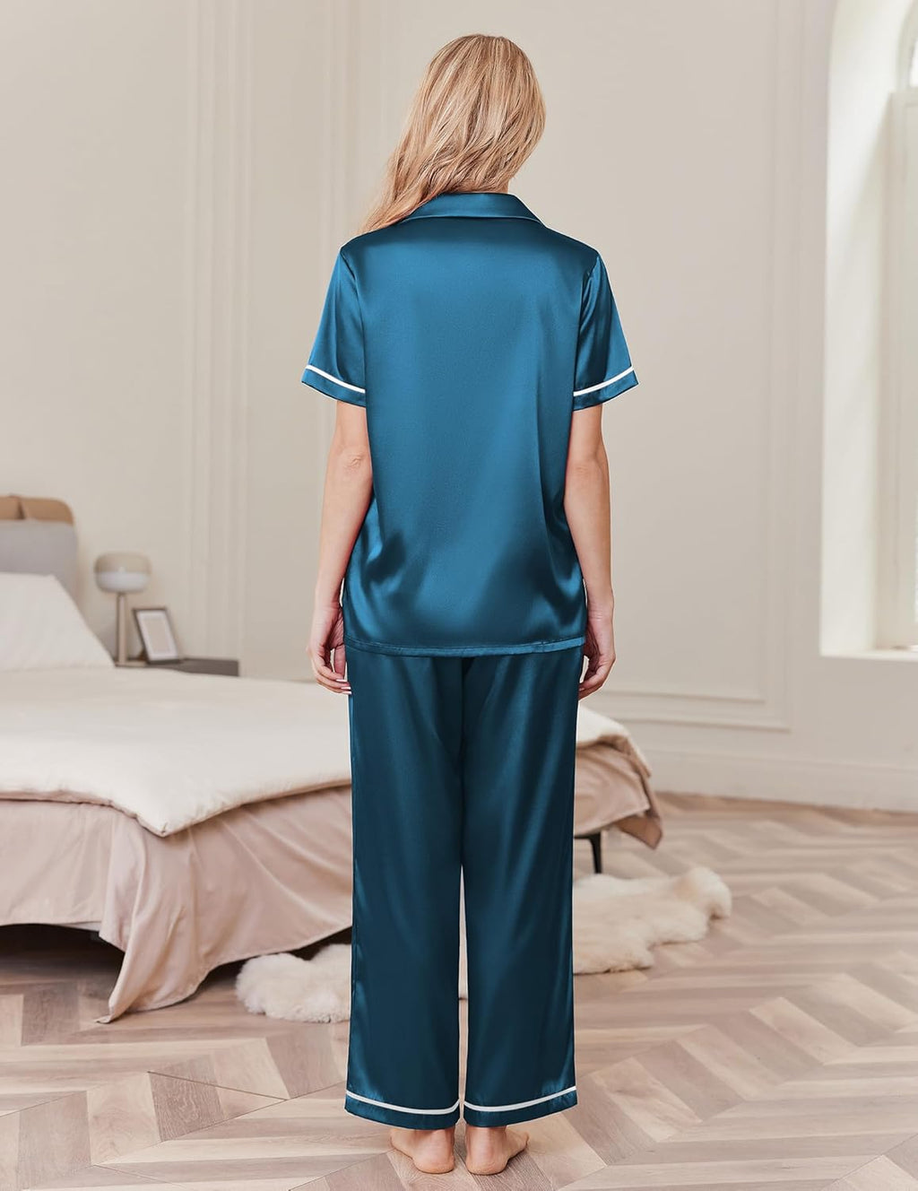 Silk Pajamas Set Short Sleeve Satin Pjs 2 Piece Soft Loungewear