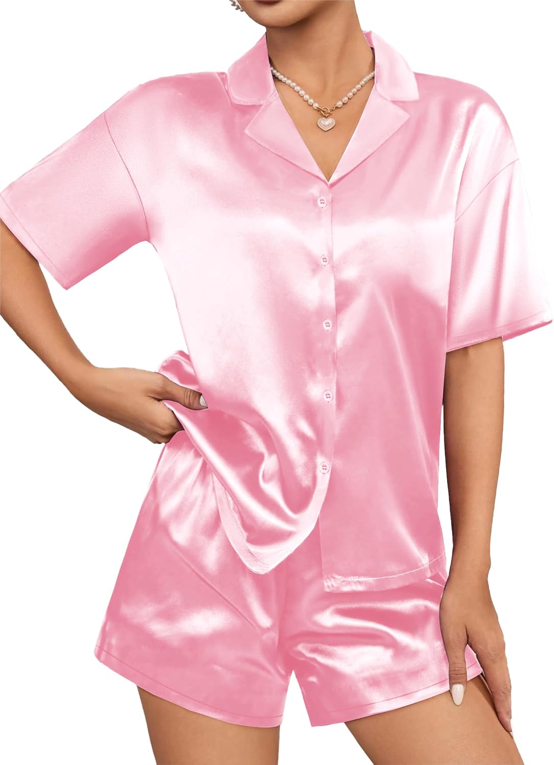 Silk Satin Pajamas Set Short Sleeve 2 Piece Pjs Set
