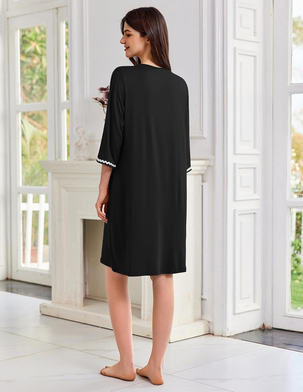 Zipper Robes for Women 3/4 Sleeves Lightweight House Coat