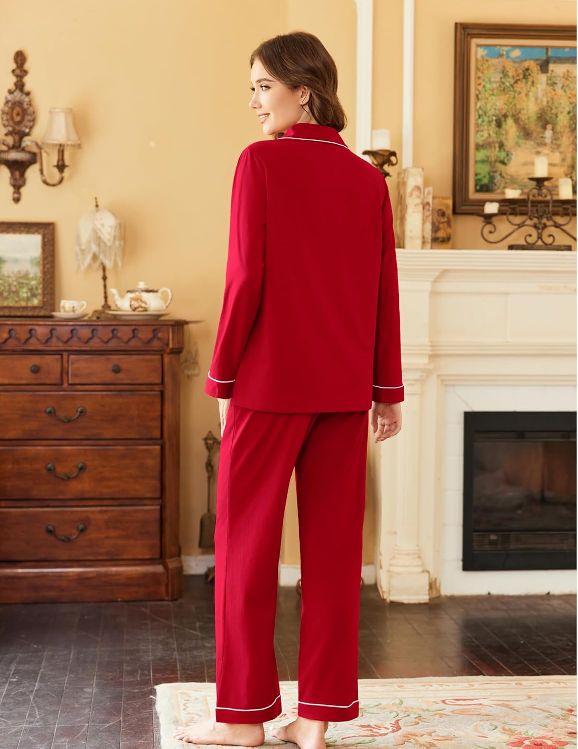Pajamas Set Cotton Long Sleeve Button Down Sleepwear