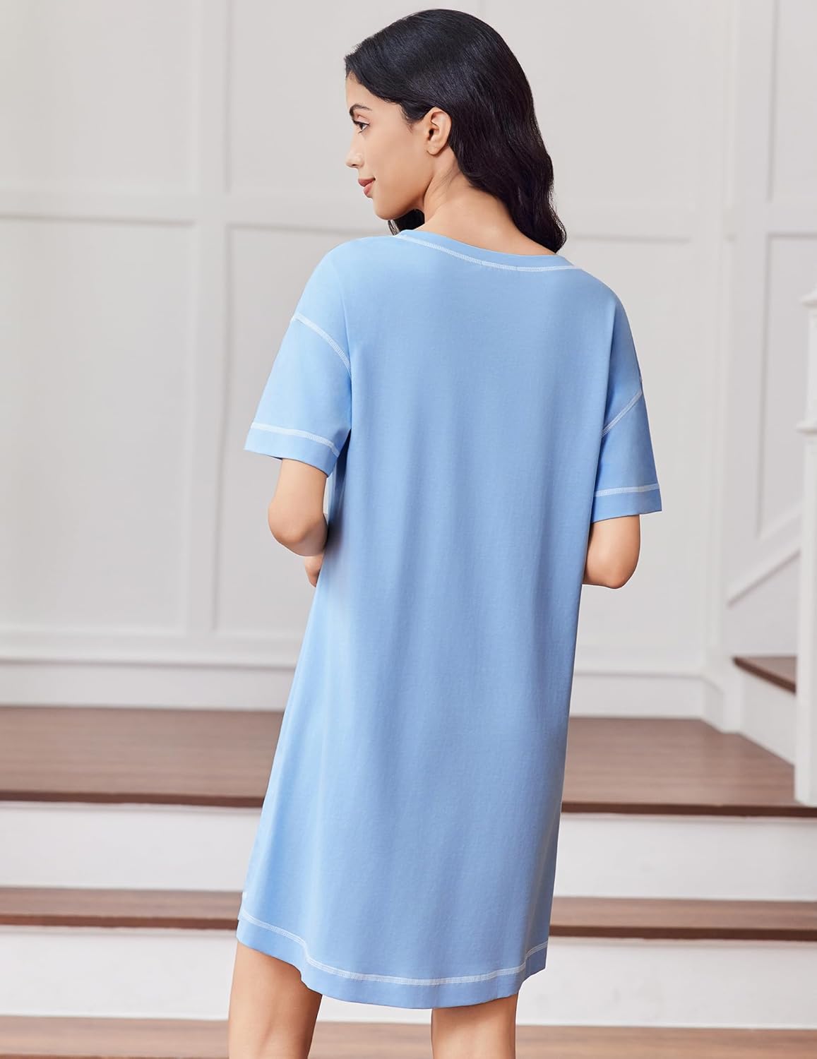 Cotton Nightgowns Women Oversized Short Sleeve Night Shirt
