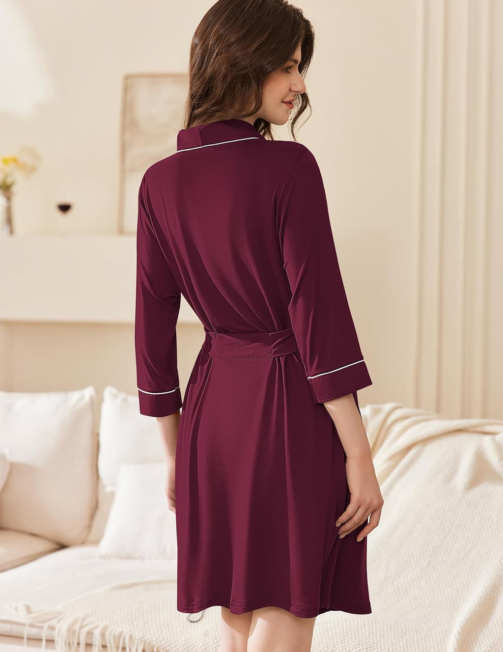 Collar Short Kimono Shawl Robe Soft Knit Bathrobes