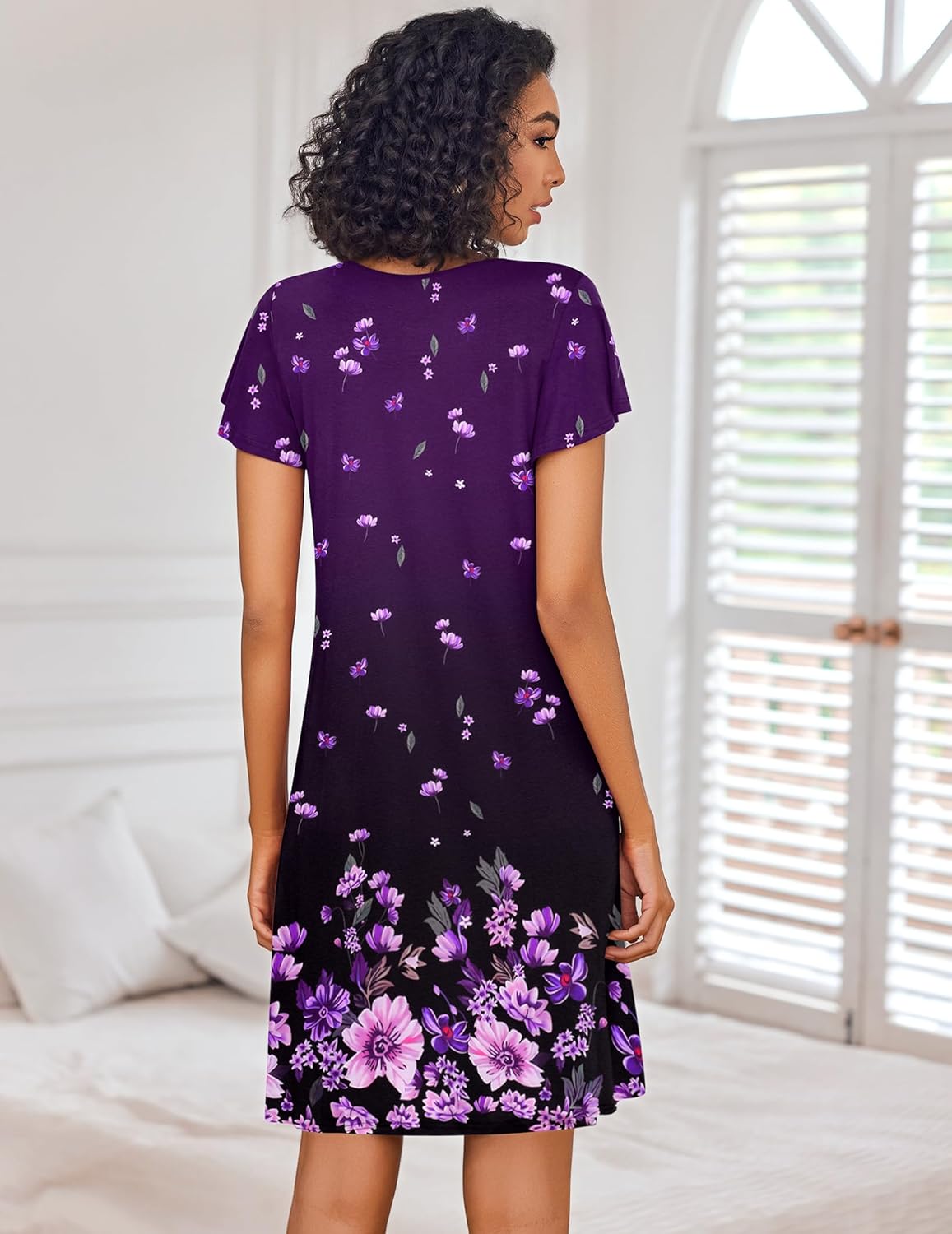 Short Sleeve Sleep Shirts Pleated Night Dress House Dress