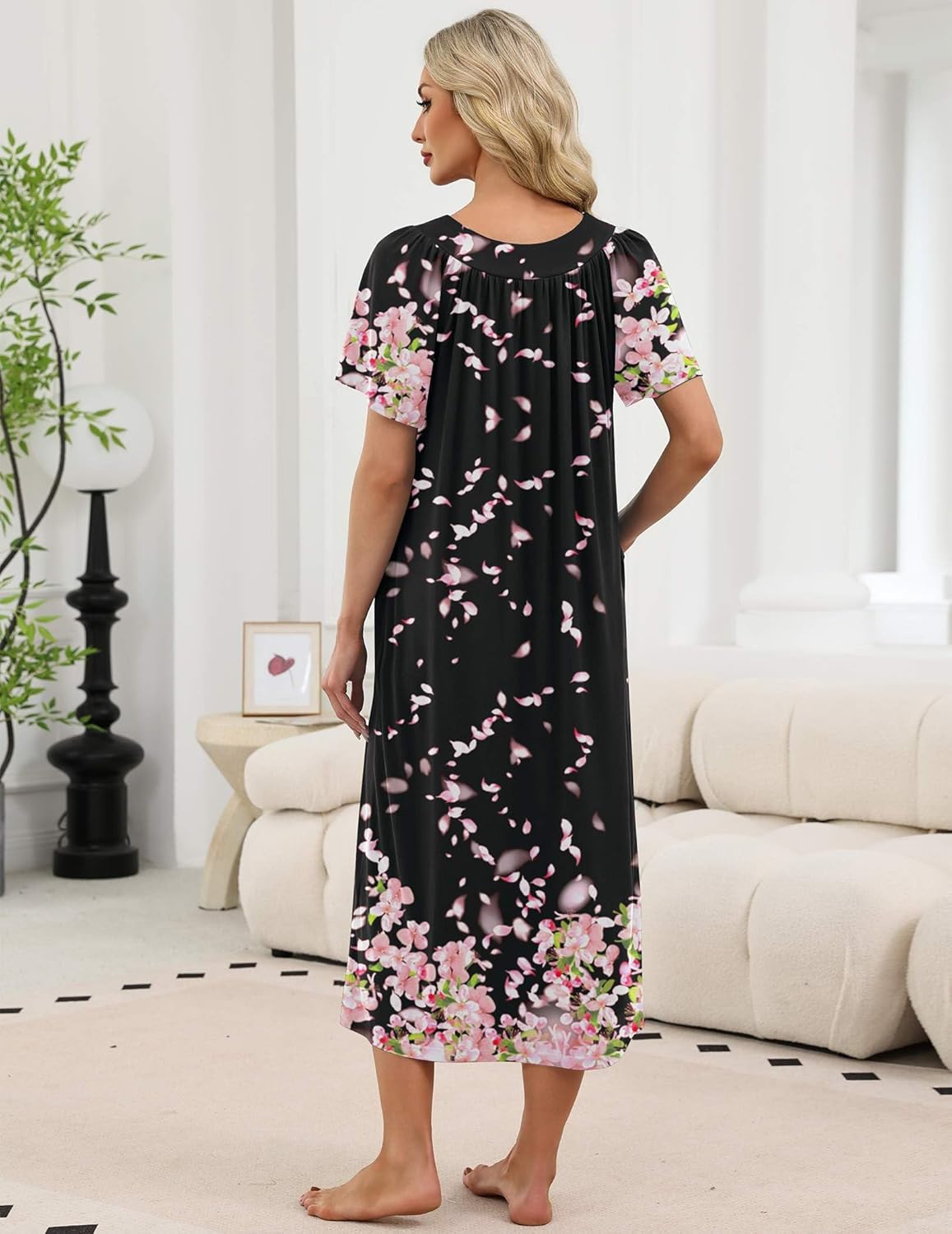 Long Nightgowns for Women Short Sleeve House Dress