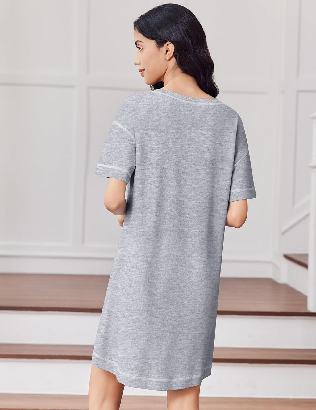Cotton Nightgowns Women Oversized Short Sleeve Night Shirt