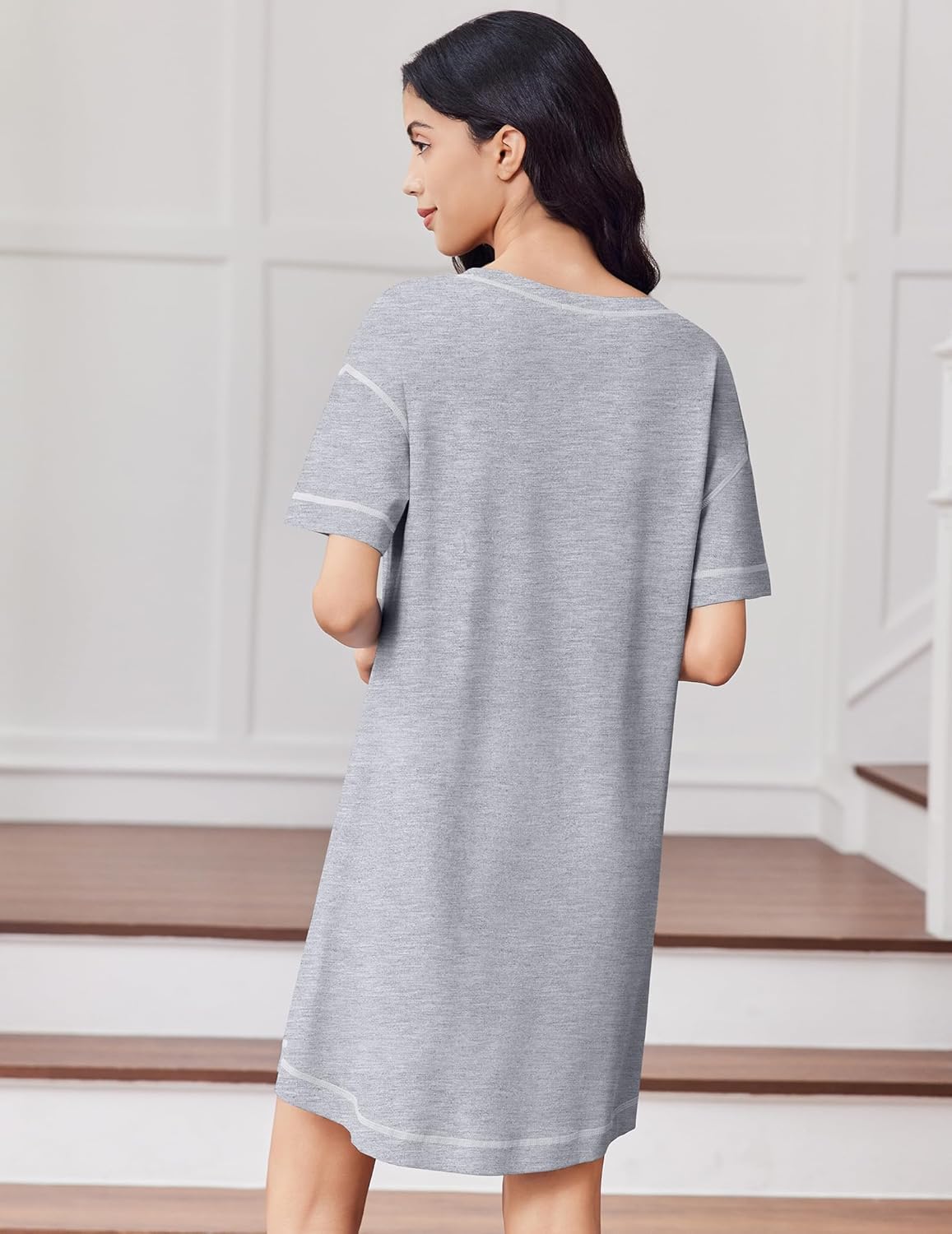 Cotton Nightgowns Women Oversized Short Sleeve Night Shirt
