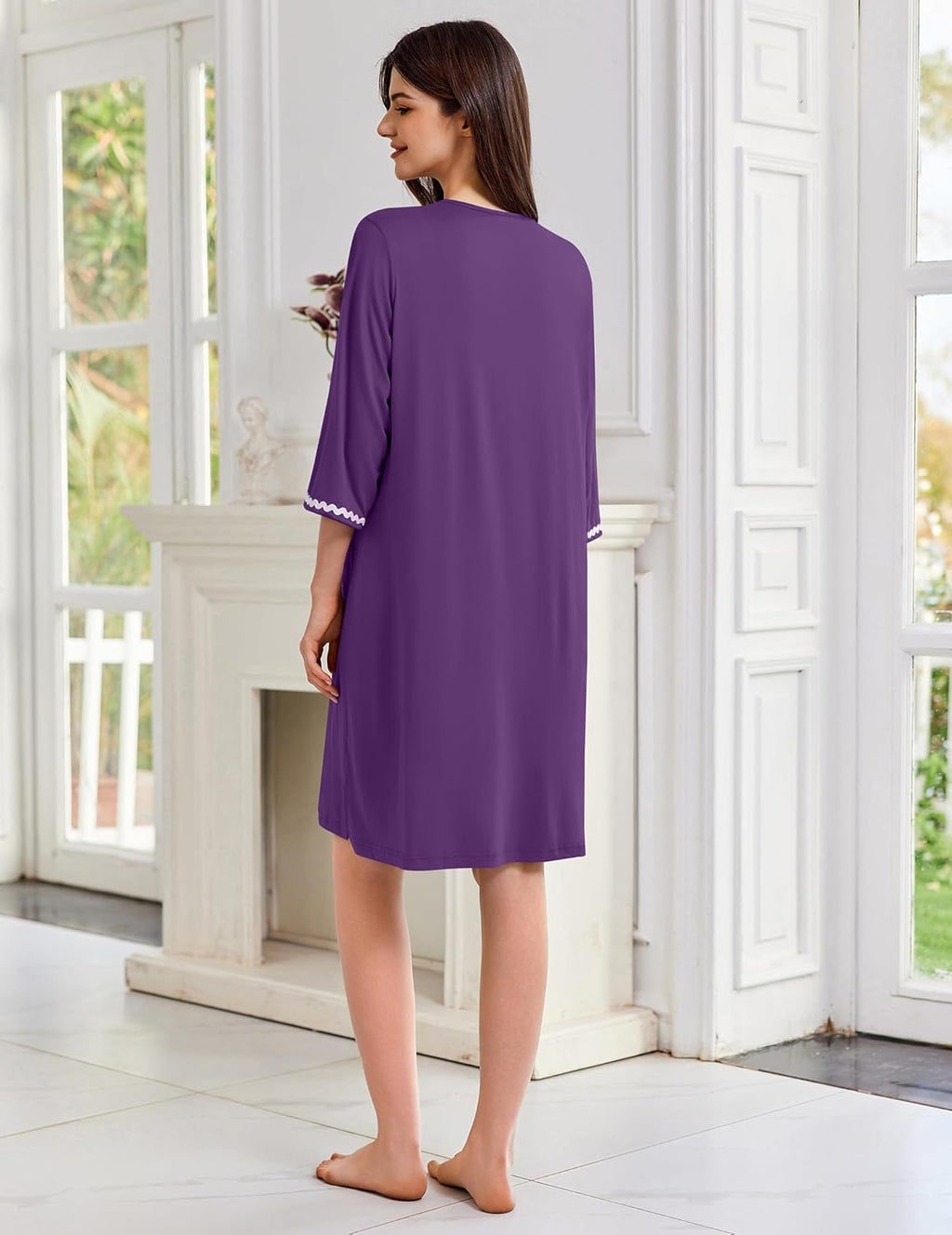 Zipper Robes for Women 3/4 Sleeves Lightweight House Coat