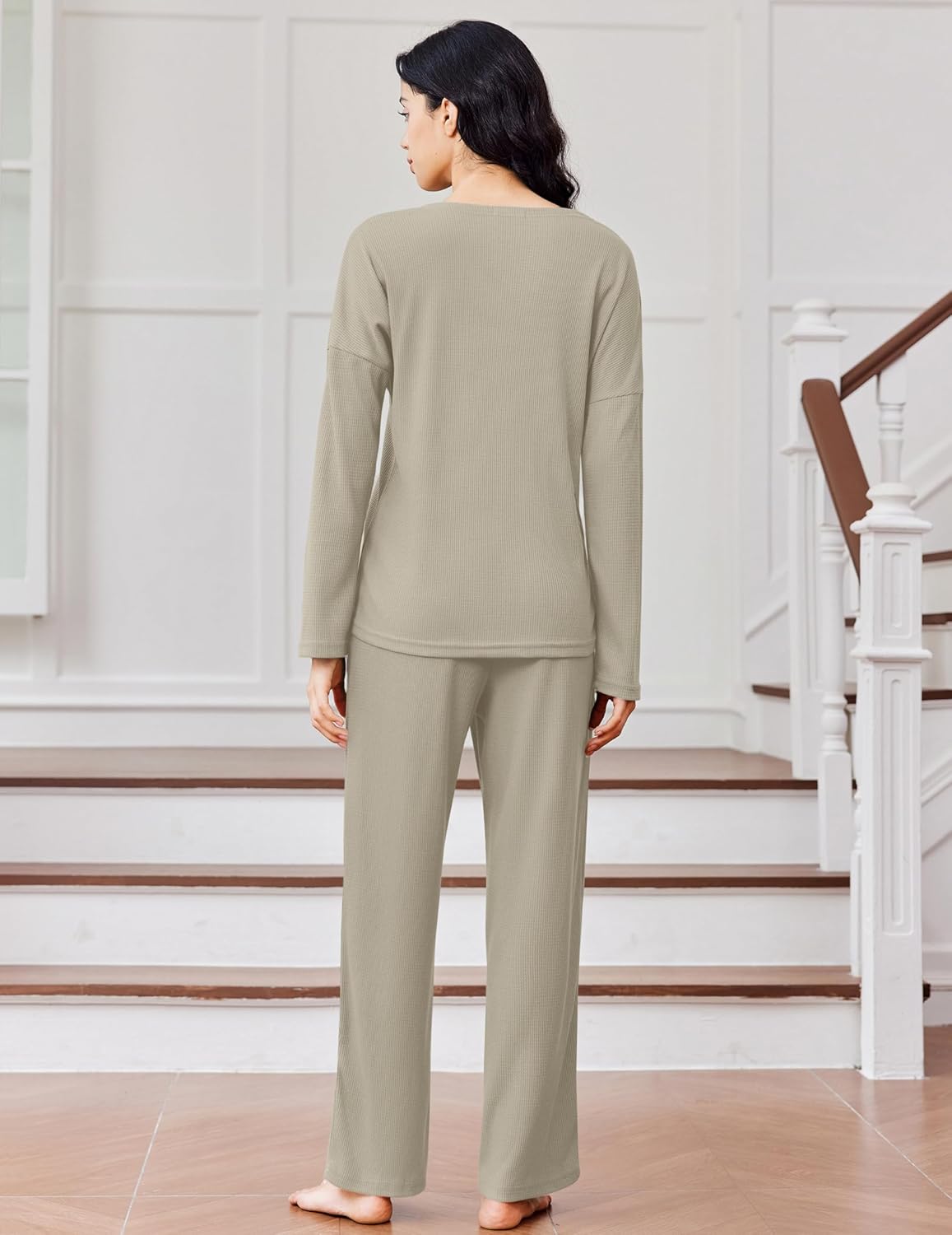 Waffle Knit Pajamas Long Sleeve Lounge Set