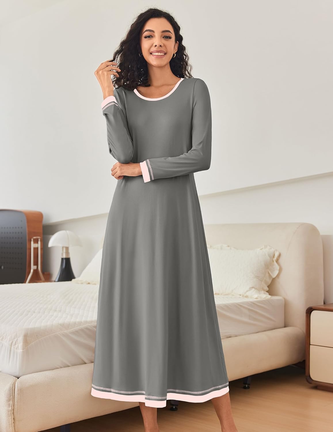 Nightgown Long Sleeve Full Length Long Nightshirt