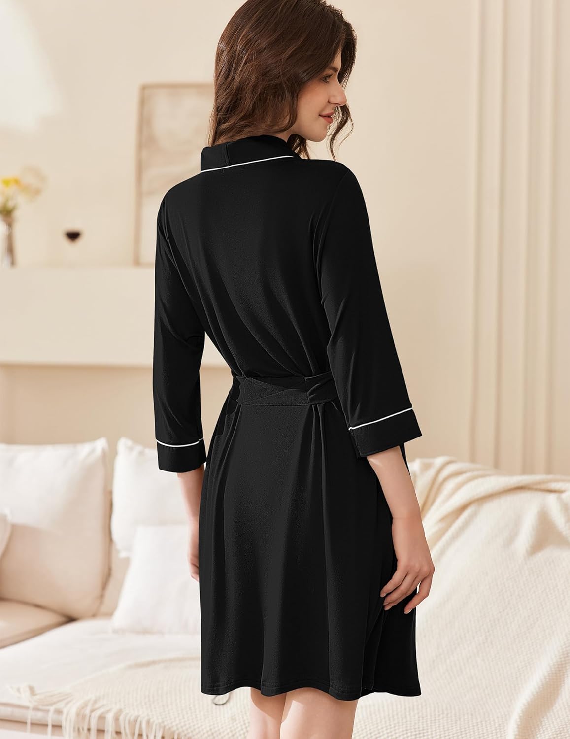 Collar Short Kimono Shawl Robe Soft Knit Bathrobes