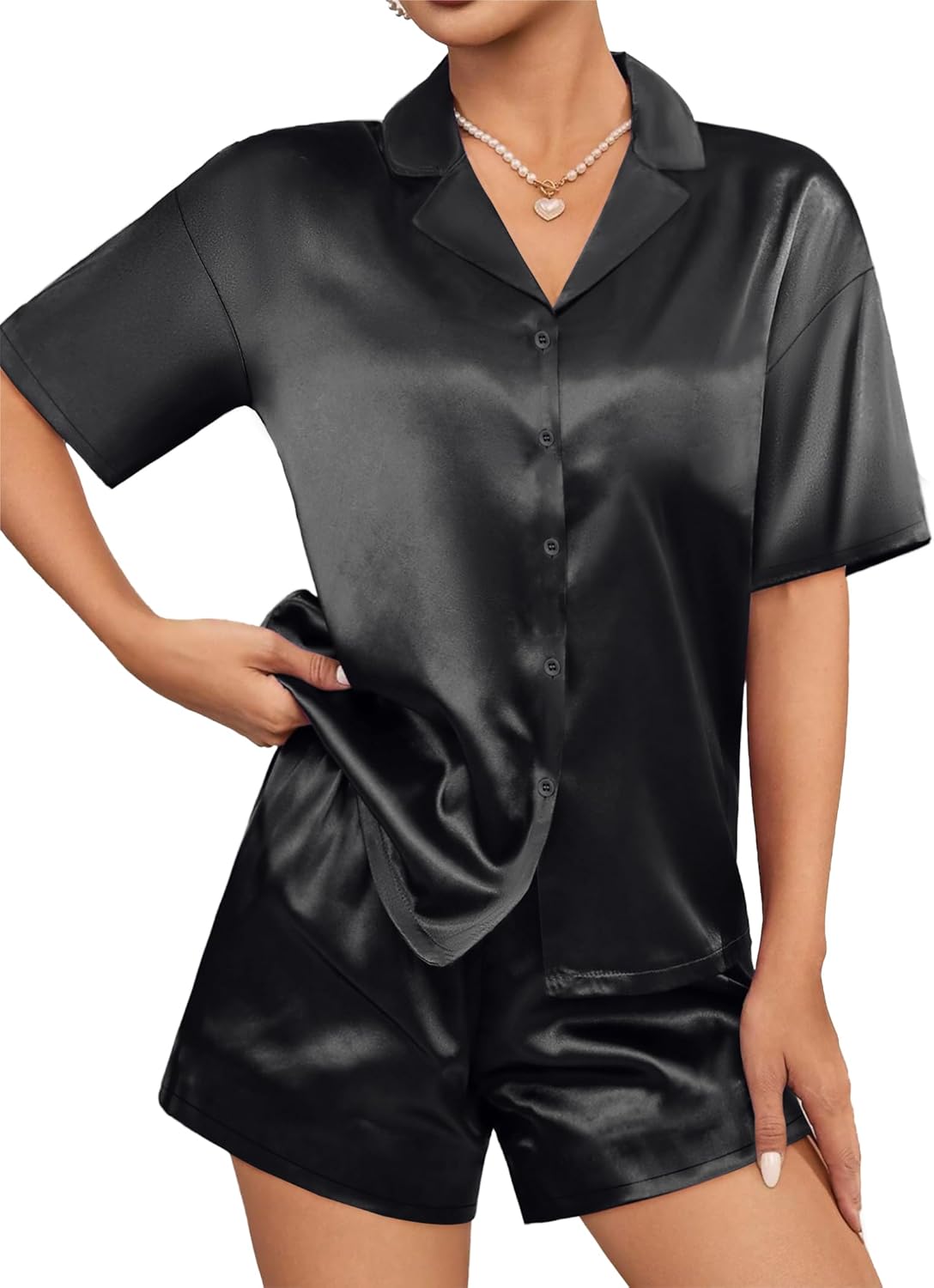 Silk Satin Pajamas Set Short Sleeve 2 Piece Pjs Set