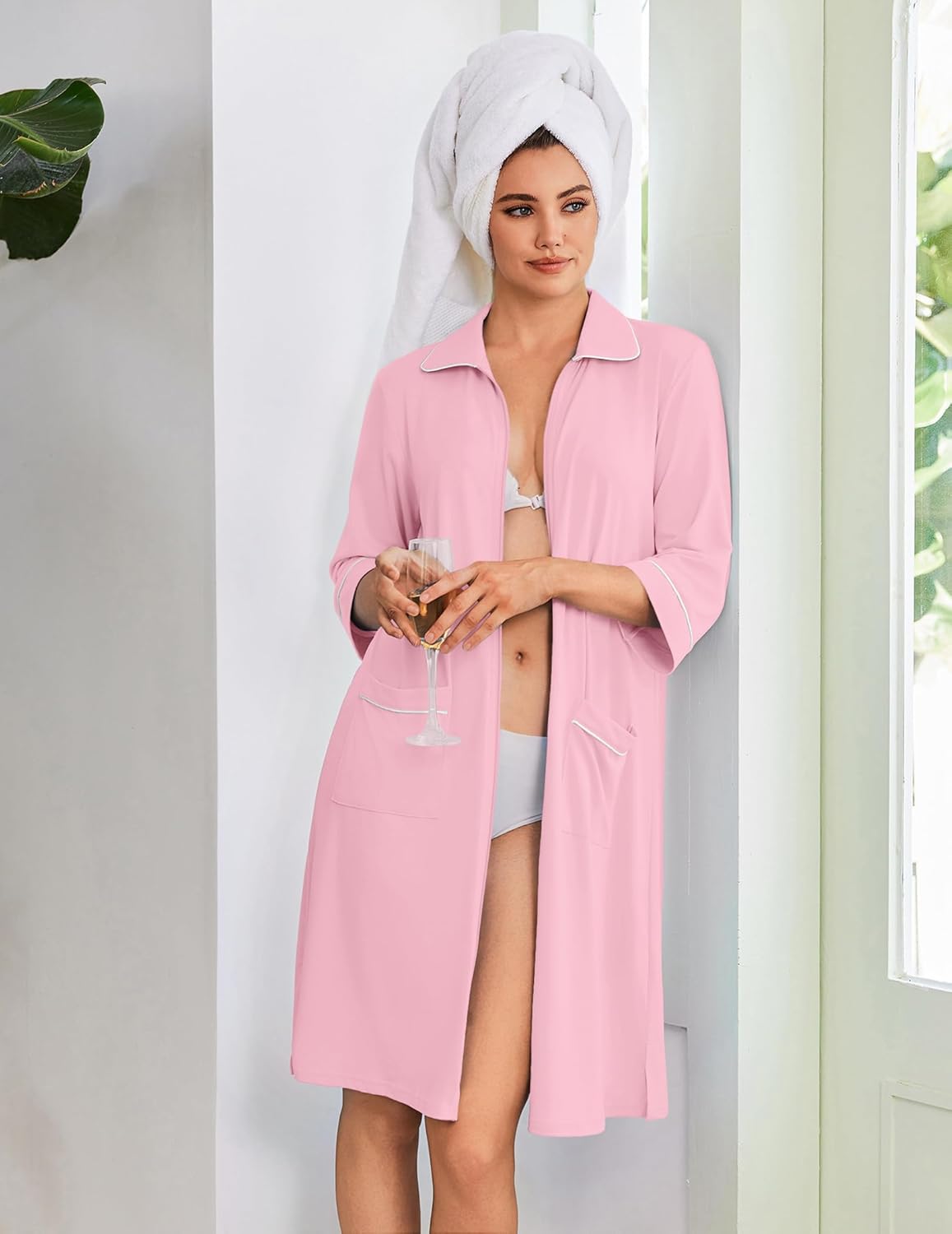 Zipper Robes for Women 3/4 Sleeve Housecoats