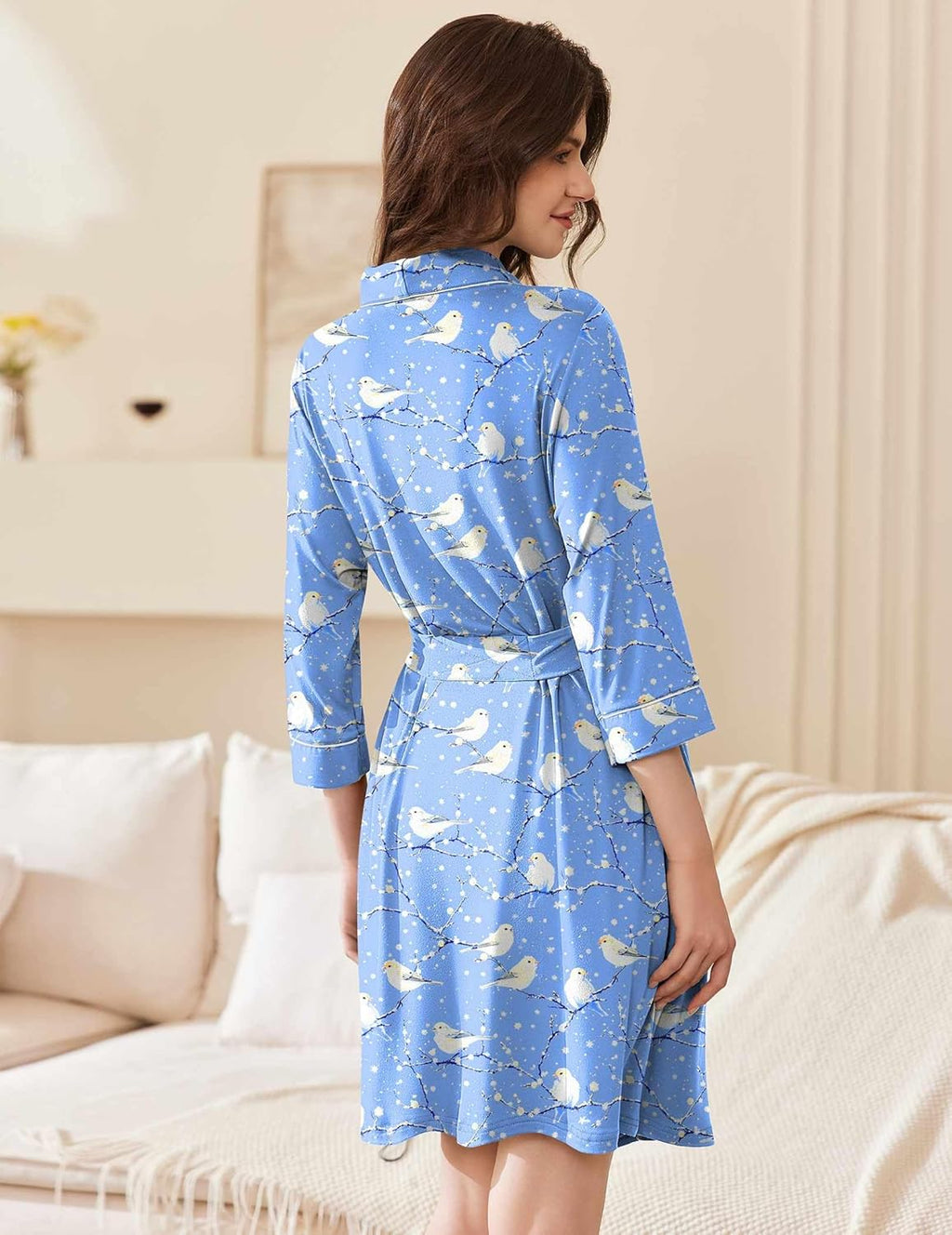 Collar Short Kimono Shawl Robe Soft Knit Bathrobes