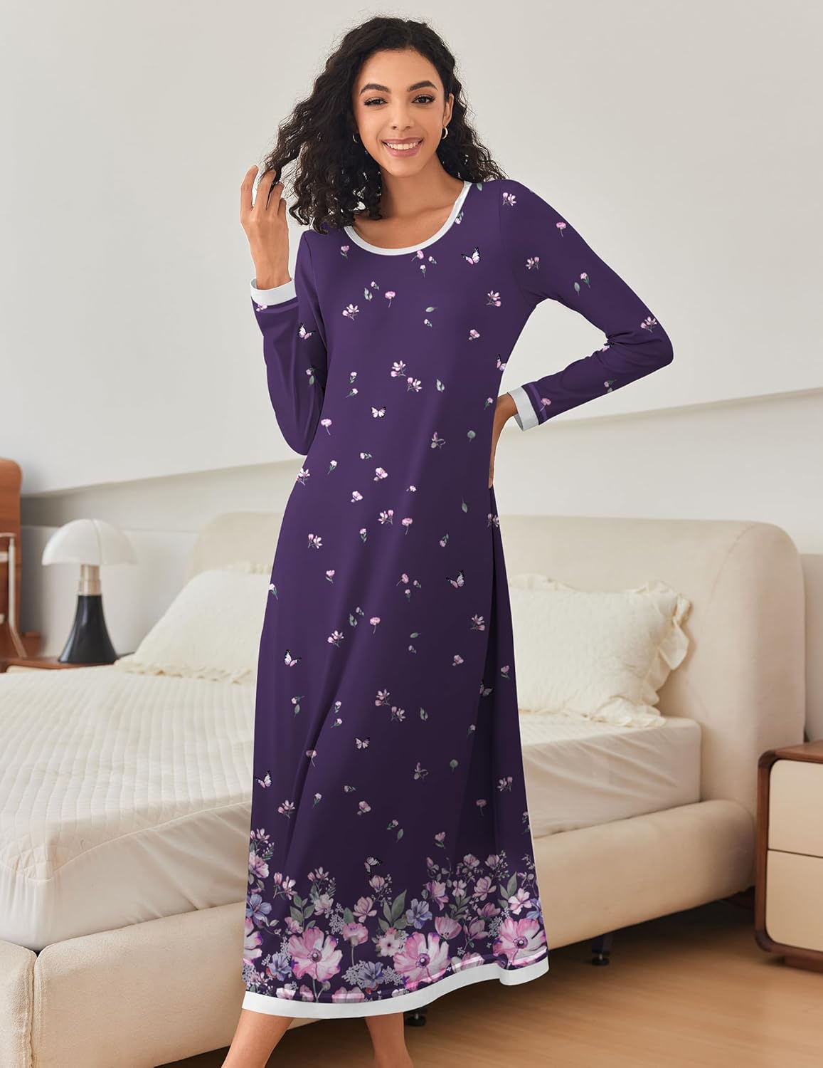 Nightgown Long Sleeve Full Length Long Nightshirt