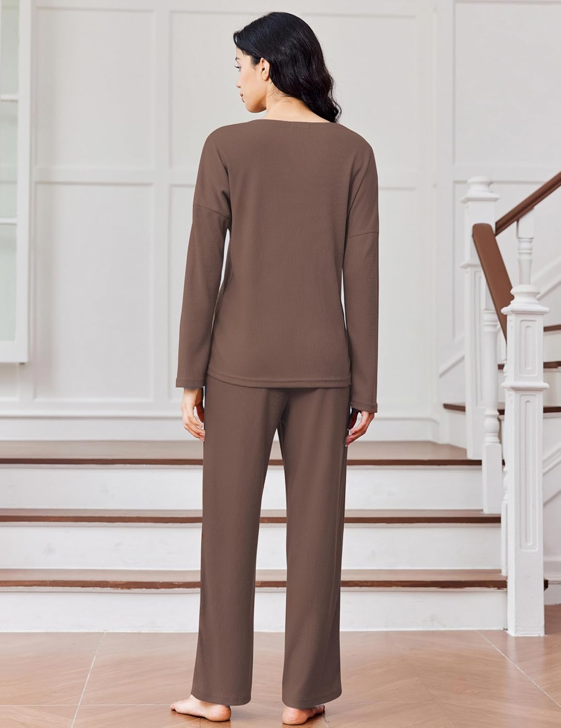 Waffle Knit Pajamas Long Sleeve Lounge Set