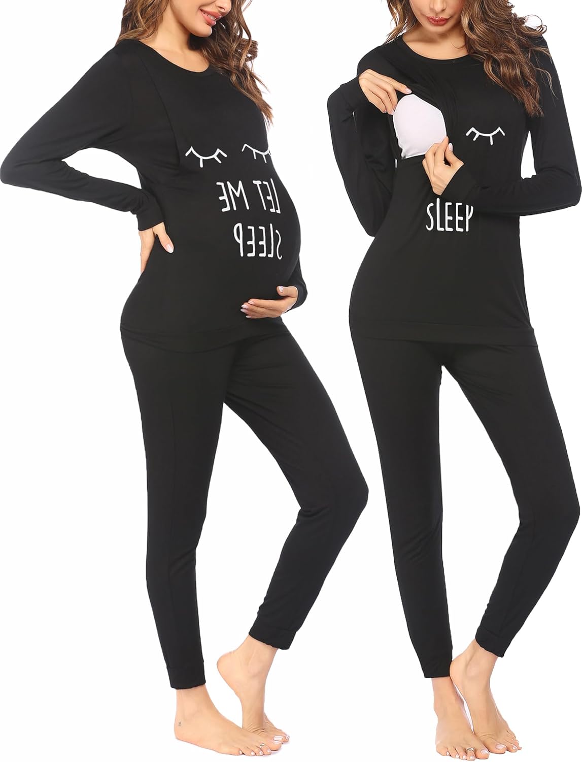 Teddy Pajama Set Long Sleeve Maternity Sleepwear
