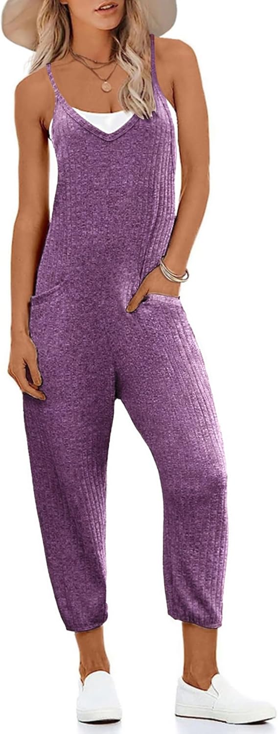 Jumpsuits for Women Sleeveless Ribbed Overall Jumpsuit Romper