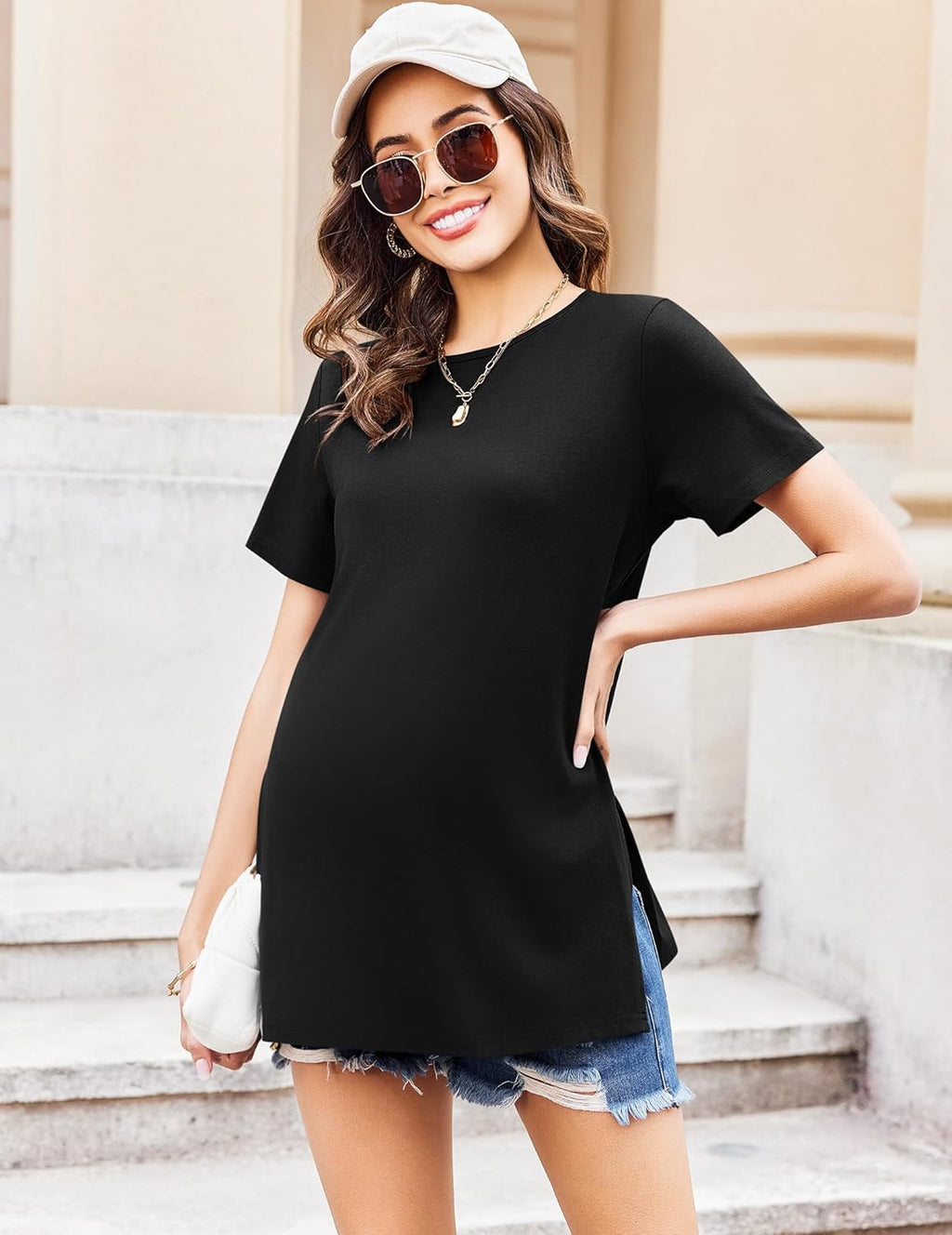 Maternity Shirts Short Sleeve Split Side Tops