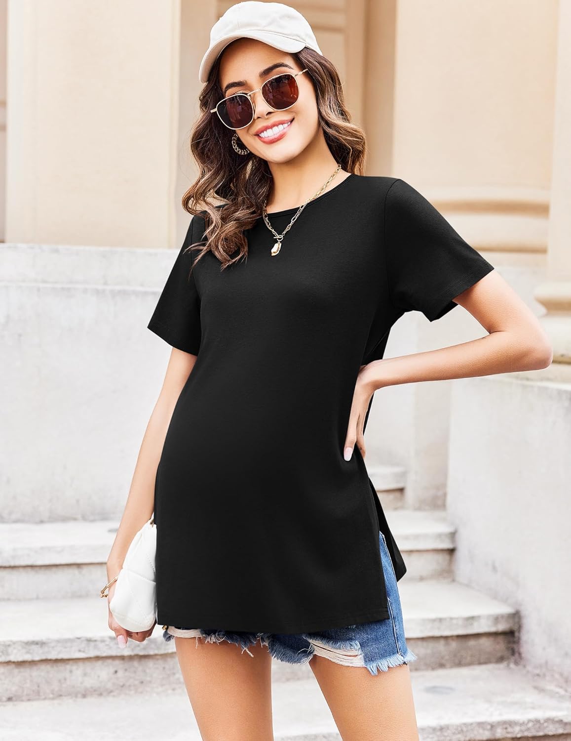 Maternity Shirts Short Sleeve Split Side Tops