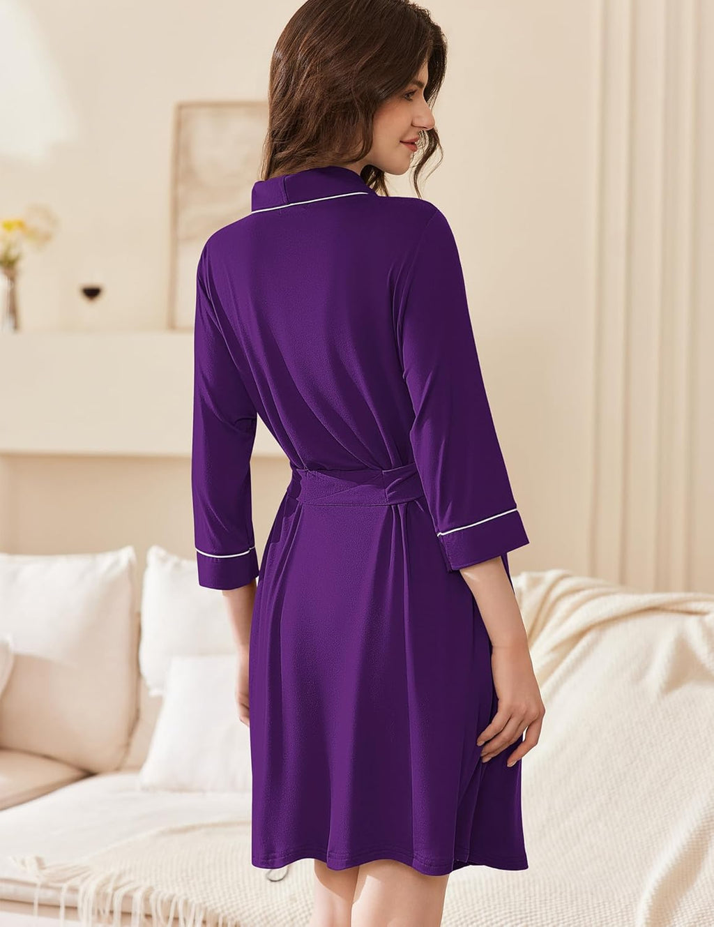 Collar Short Kimono Shawl Robe Soft Knit Bathrobes