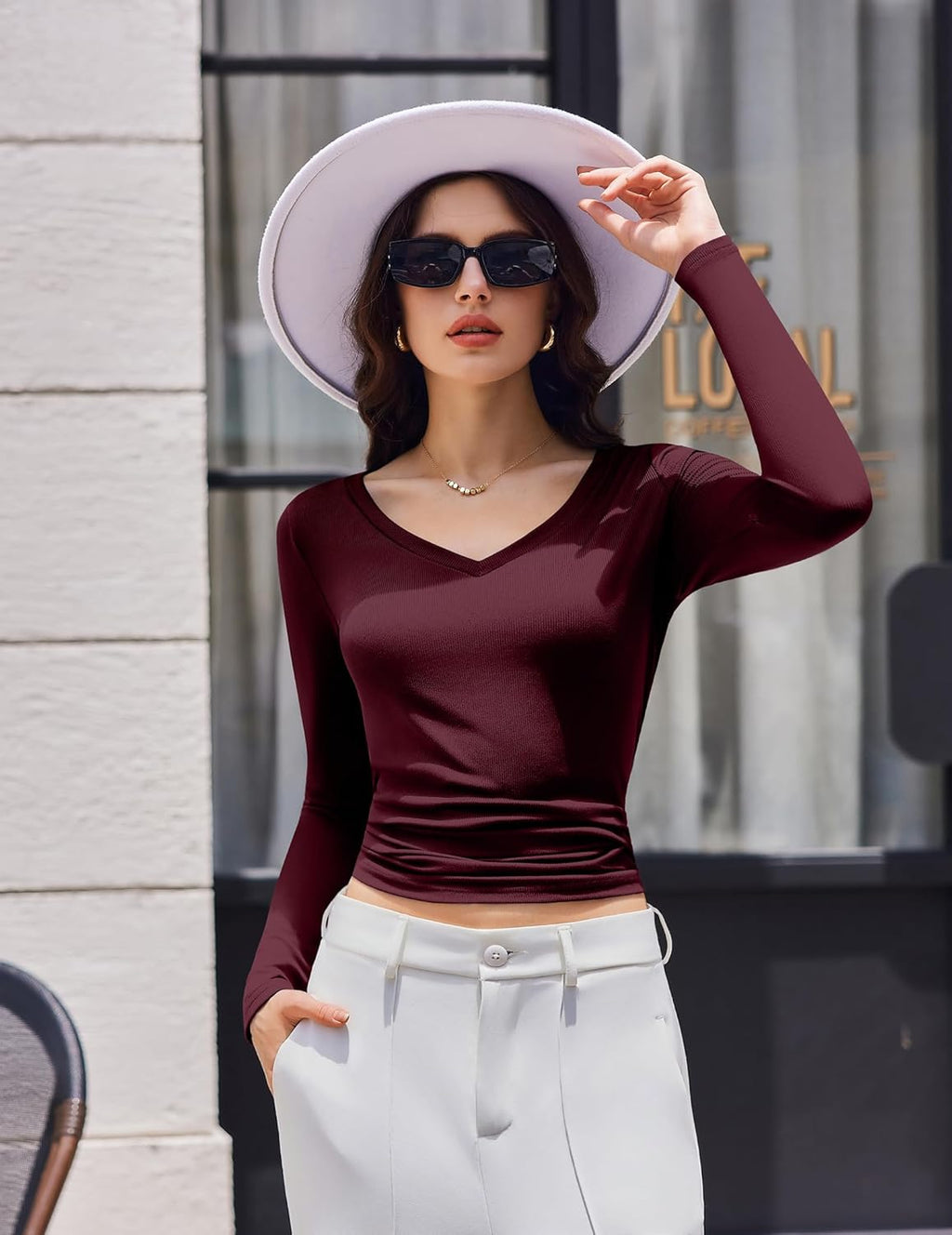 3 Pack Long Sleeve Shirts V Neck Ribbed Slim Fit Basic Tops
