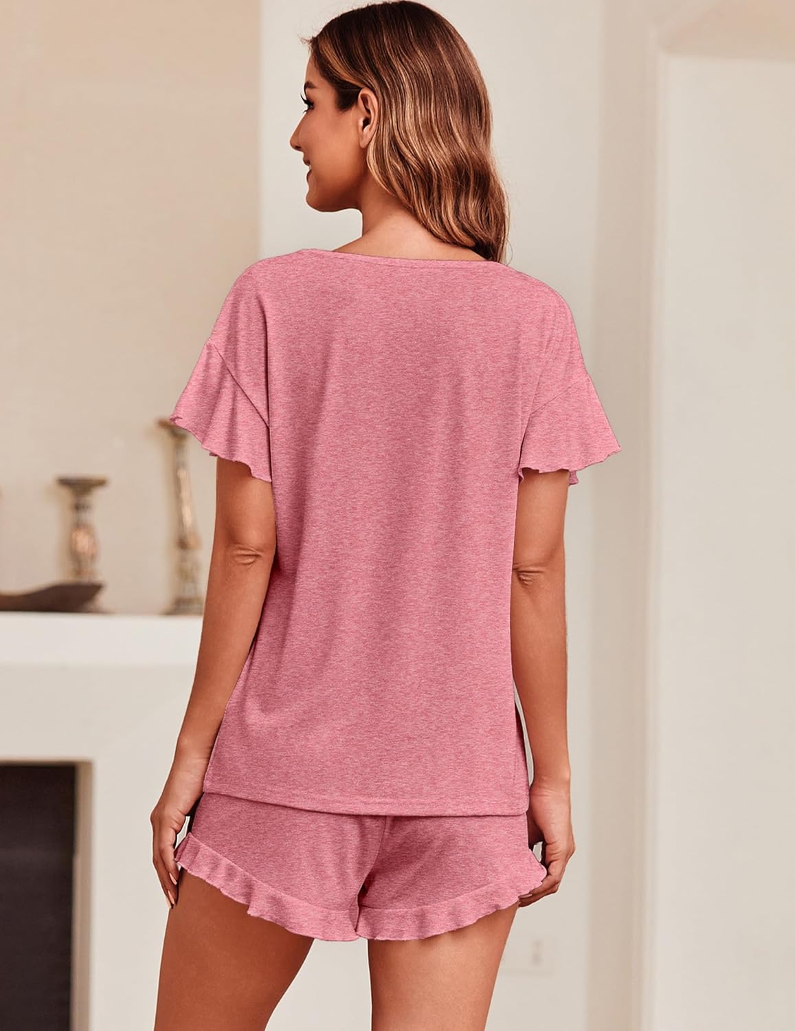 Teddy Ruffle Sleeves Top and Short Soft 2 Piece Set