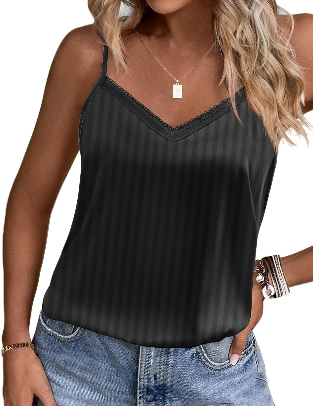 Lace Silk Satin Pajama Tank Tops