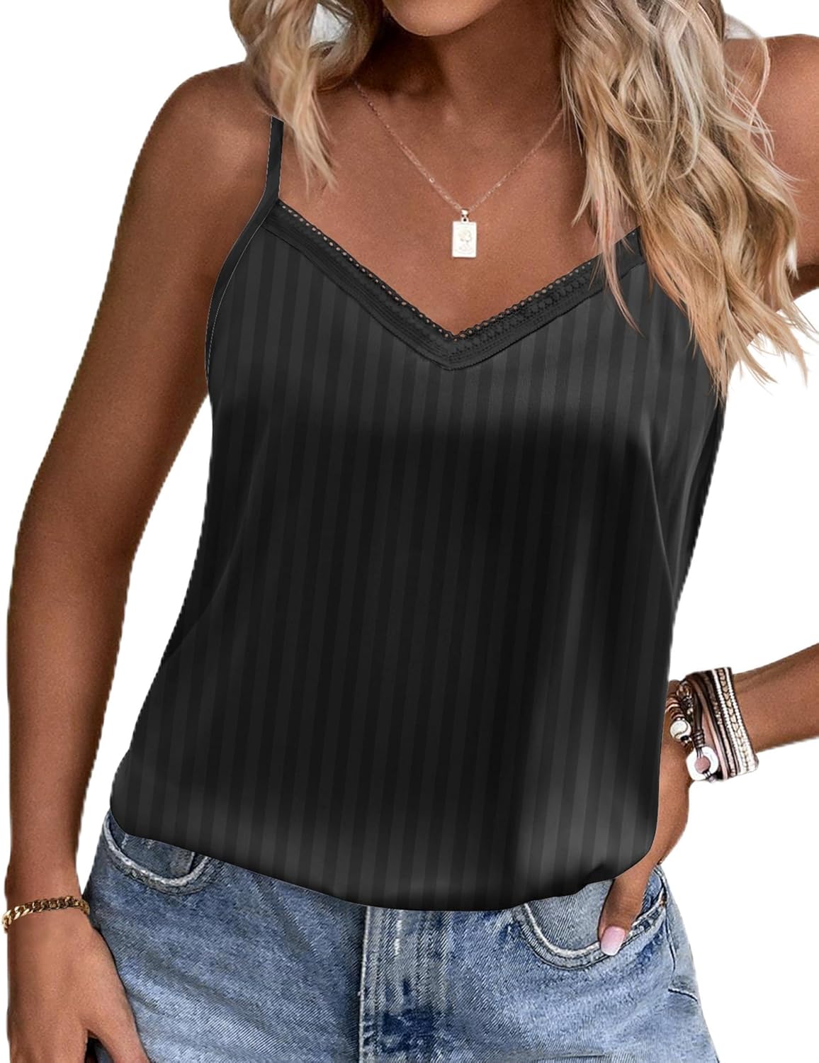 Lace Silk Satin Pajama Tank Tops