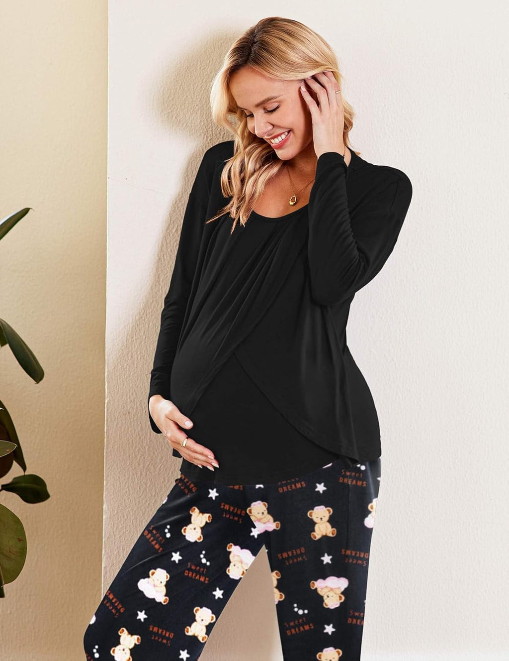 Maternity Nursing Pajama Set Long Sleeve Top & Pants