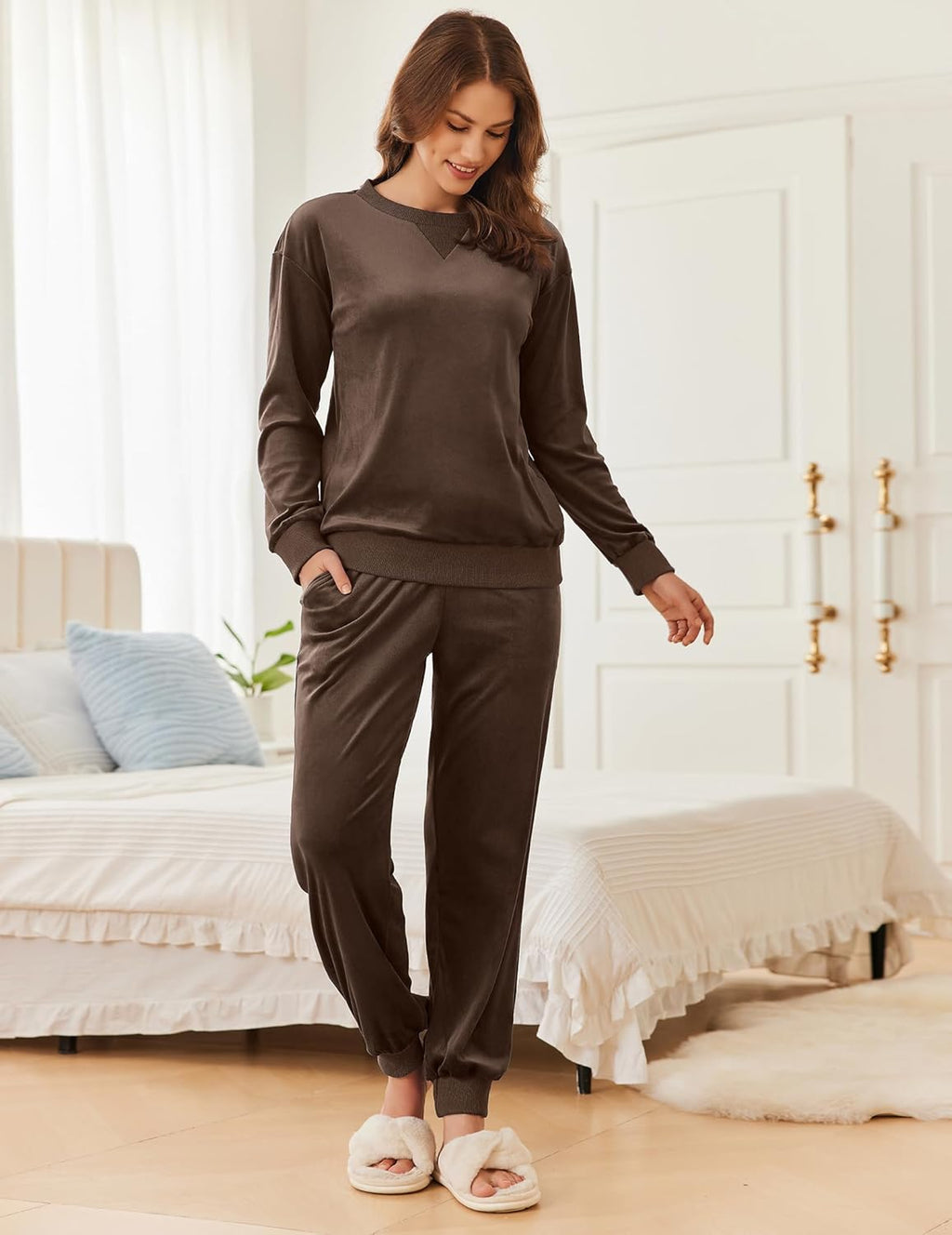 Velvet Long Sleeve Jogger Pjs Soft Sleepwear