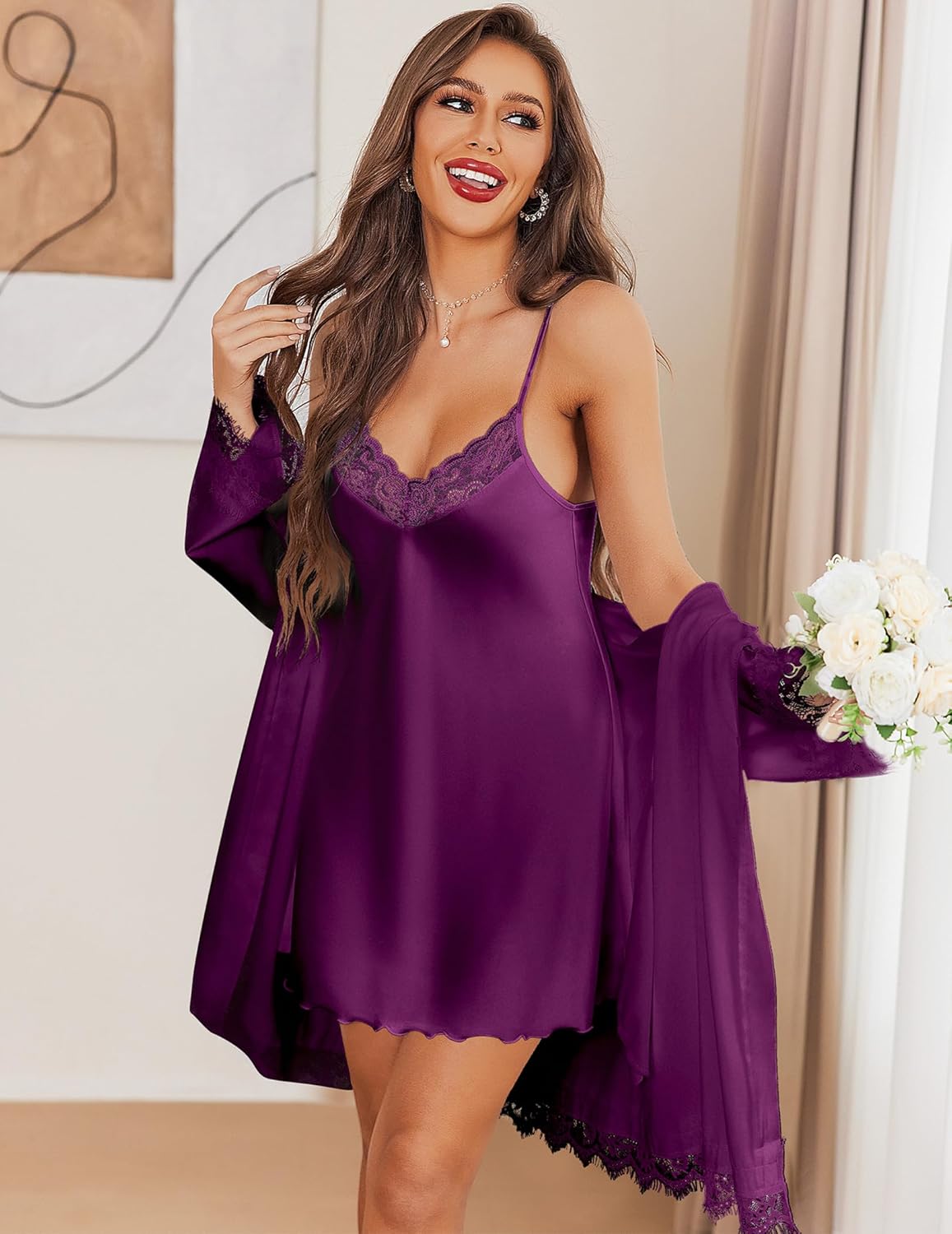 2 Pack Silk Nightgowns Babydoll Negligee