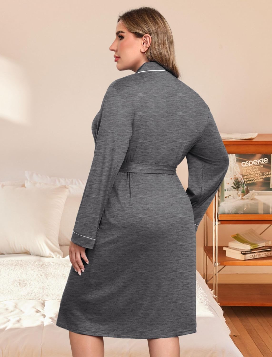 Plus Size Robes Women Lightweight Bathrobe V Neck Kimono