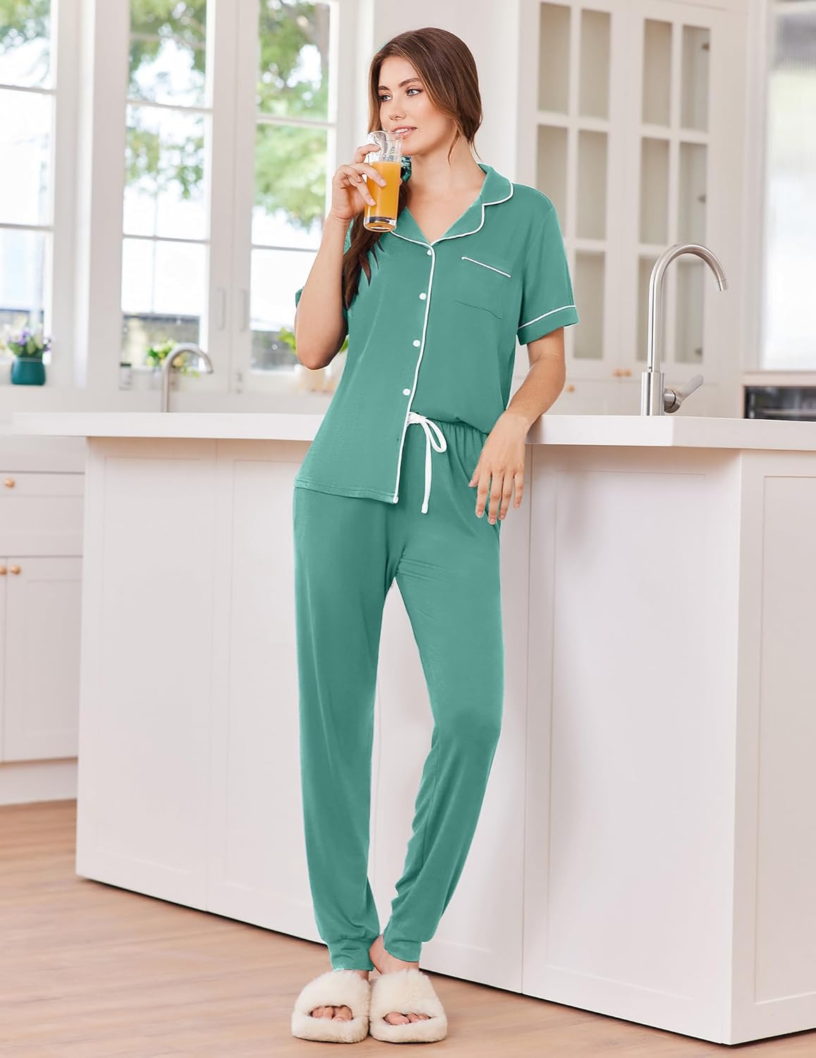 Button Down Pjs Soft Comfy Nightwear with Jogger Pants