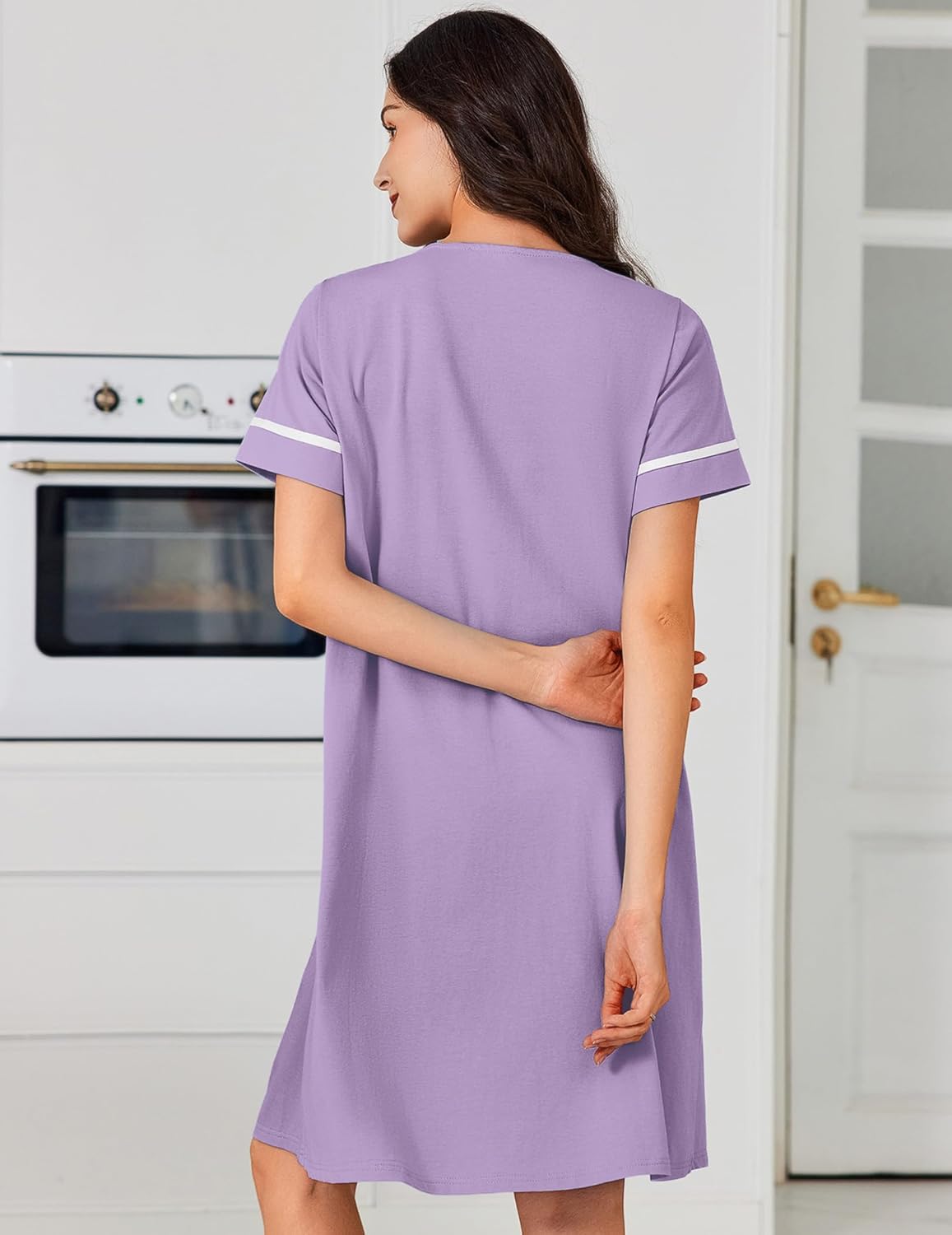 Cotton House Dress with Pockets Button Down Night Gown