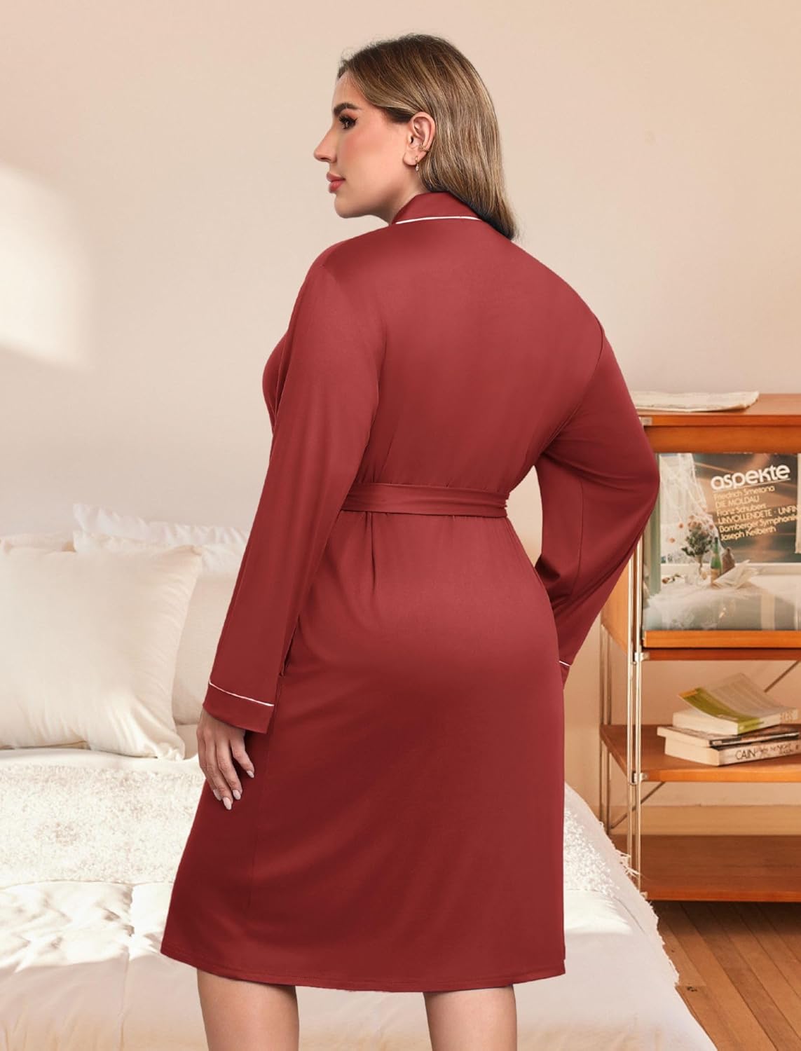 Plus Size Robes Women Lightweight Bathrobe V Neck Kimono