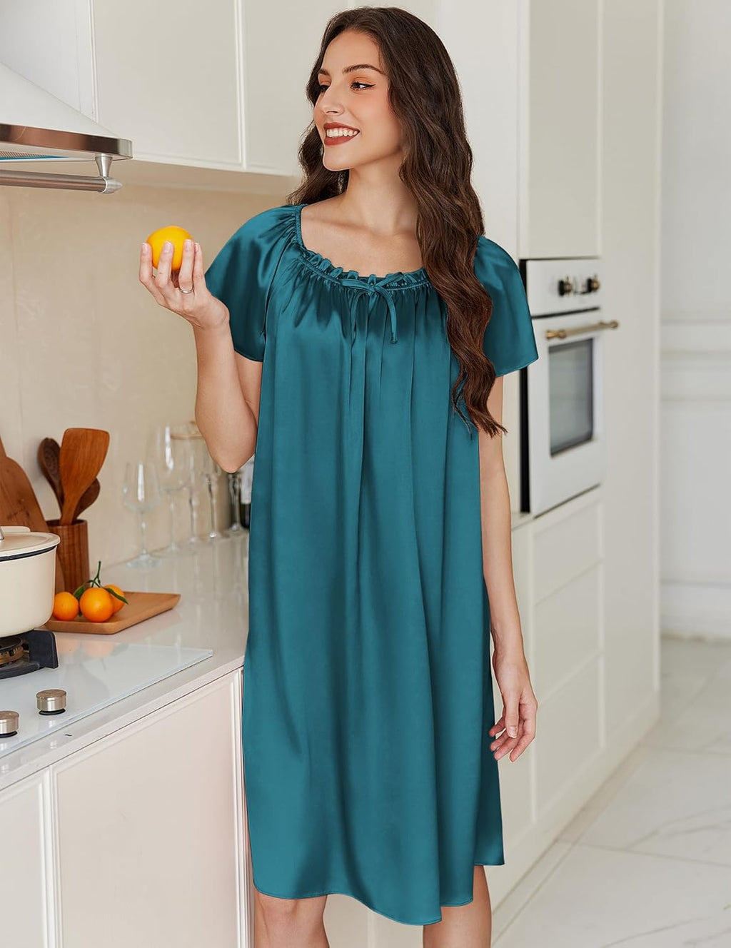 2 Pack Silk Nightgown Pleated Loose Night Shirts Dress