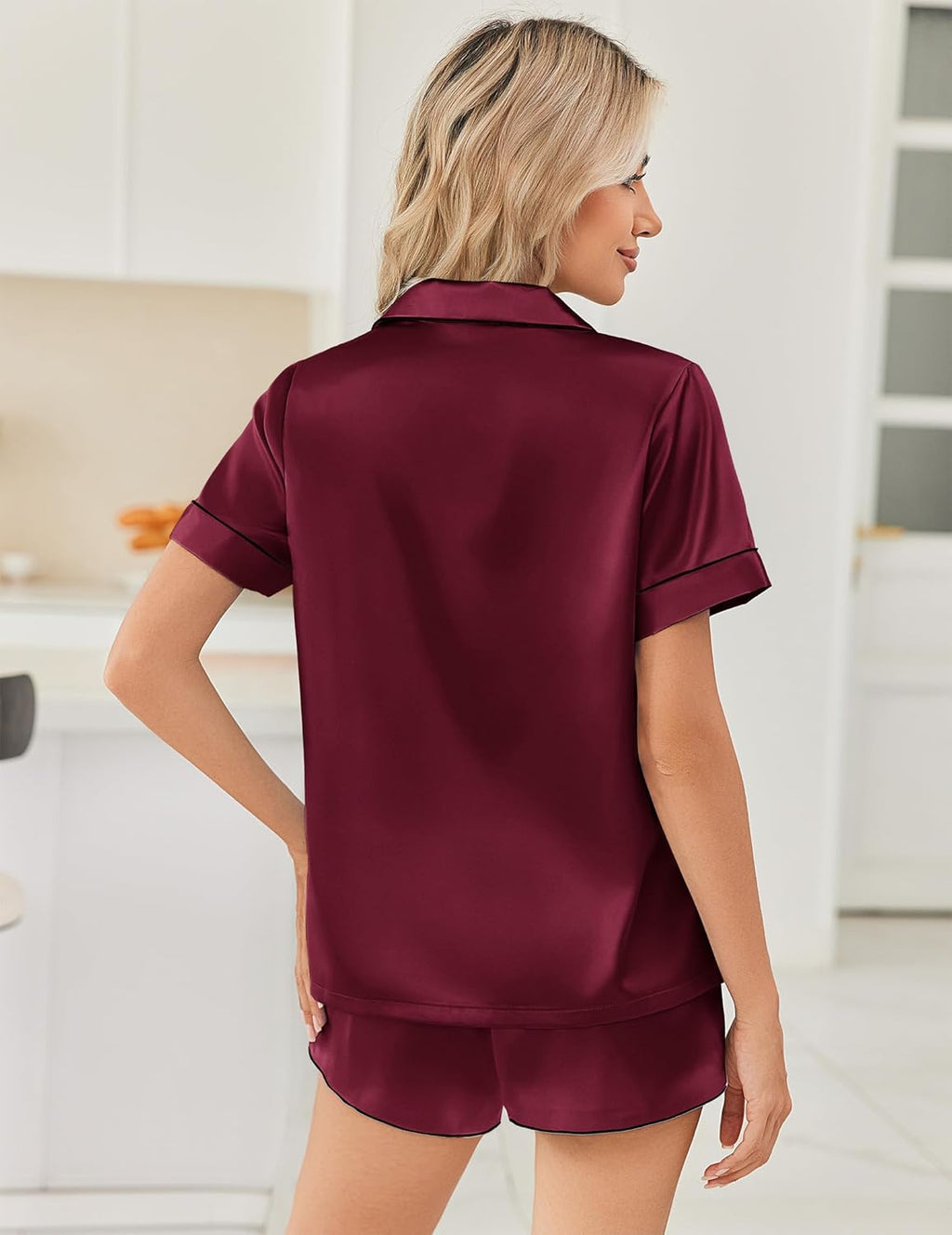 Satin Pajama Sets 2 Piece Button Down Silk Pjs Shorts Sets