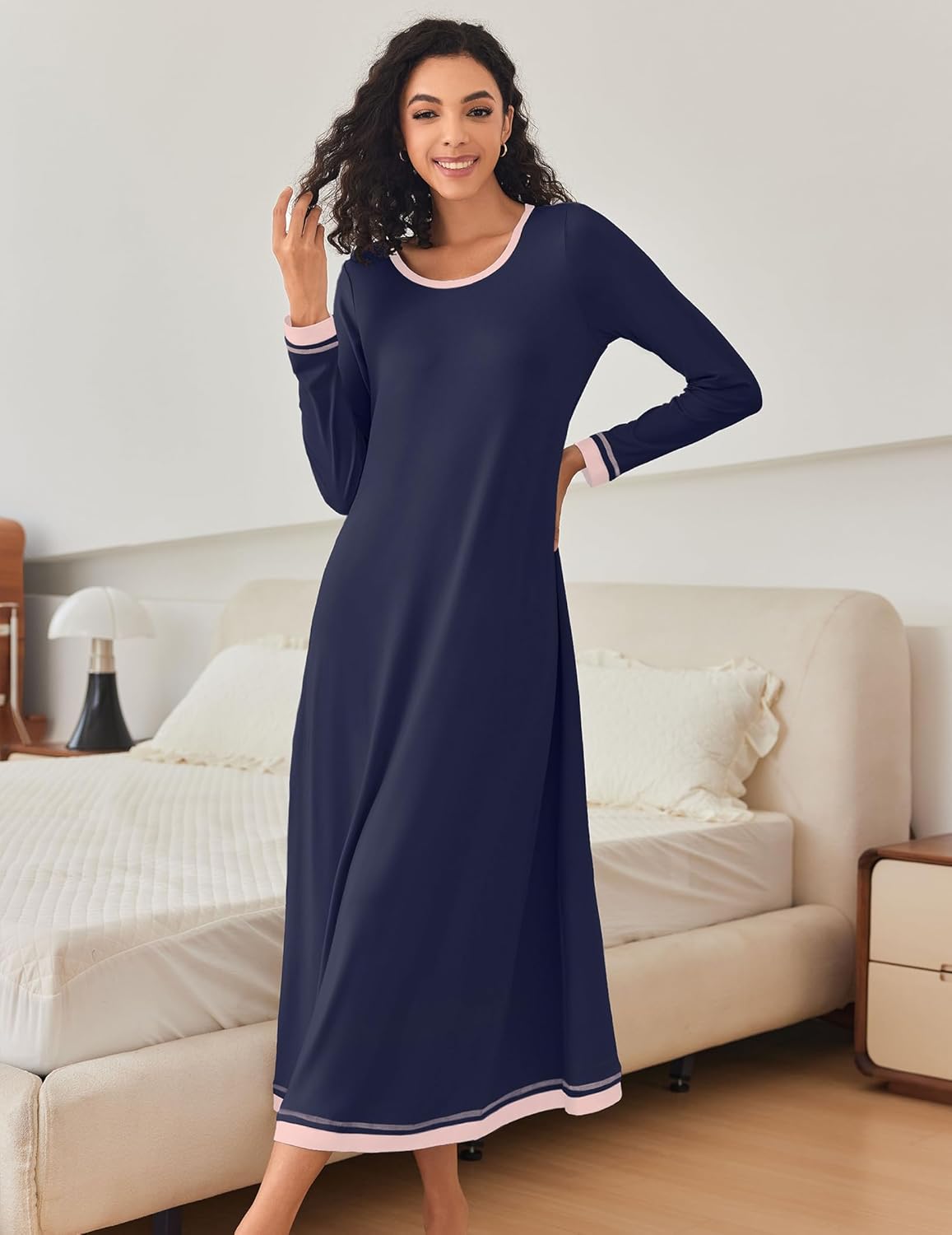 Nightgown Long Sleeve Full Length Long Nightshirt