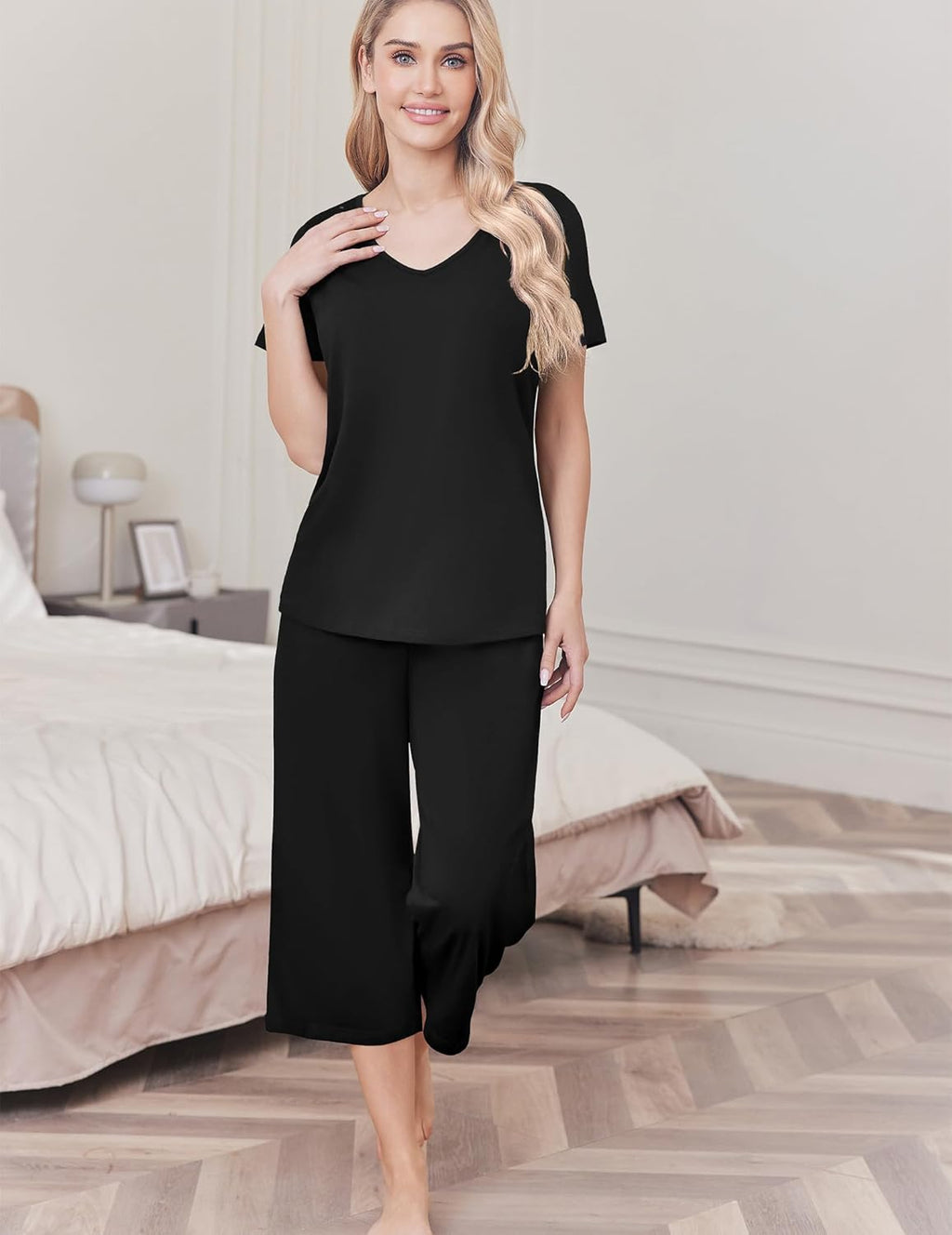 Pajama Sets Soft Cotton Pj Top with Capri Pants