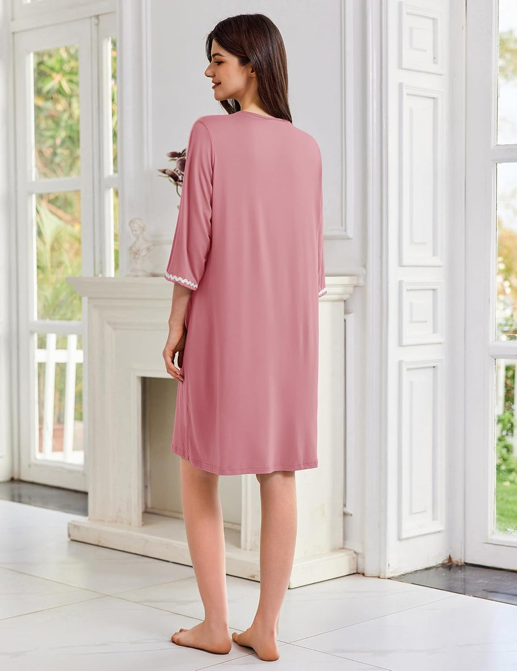 Zipper Robes for Women 3/4 Sleeves Lightweight House Coat
