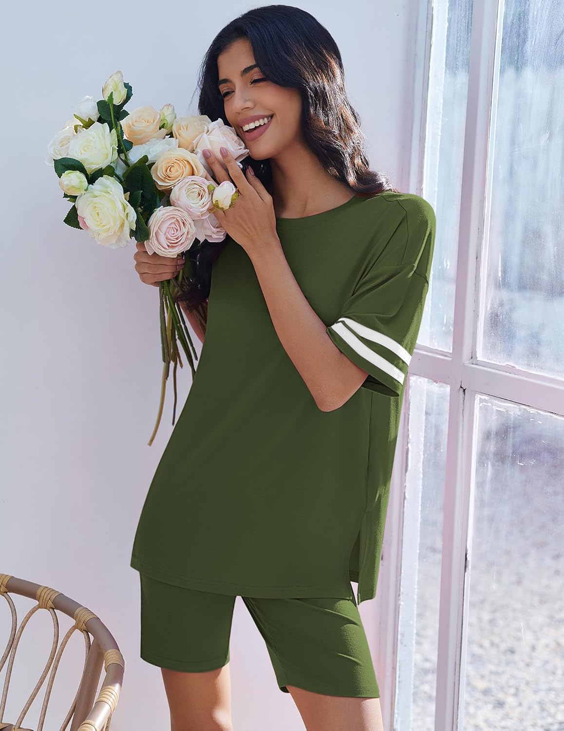 2 Piece Lounge Set Casual Oversized Tops Shorts Set